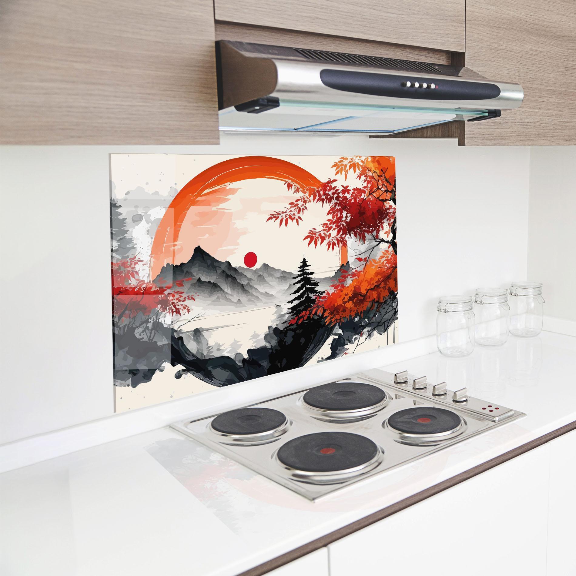 Стъклен панел за кухня Asiatic Grey Montain mockup 8