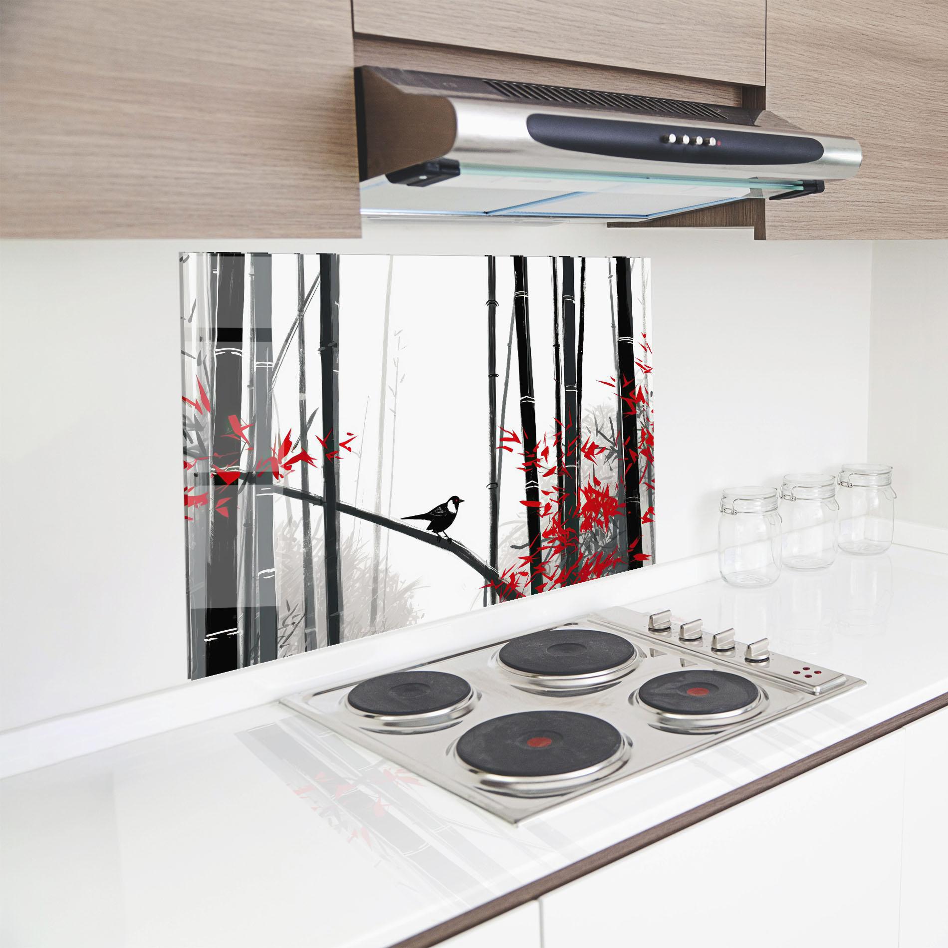 Стъклен панел за кухня Chinese Red Leafs mockup 8