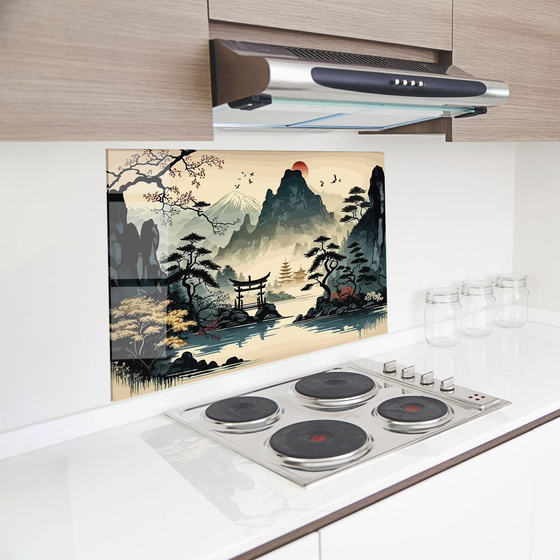 Стъклен панел за кухня Cream Chinese Mountain mockup 8