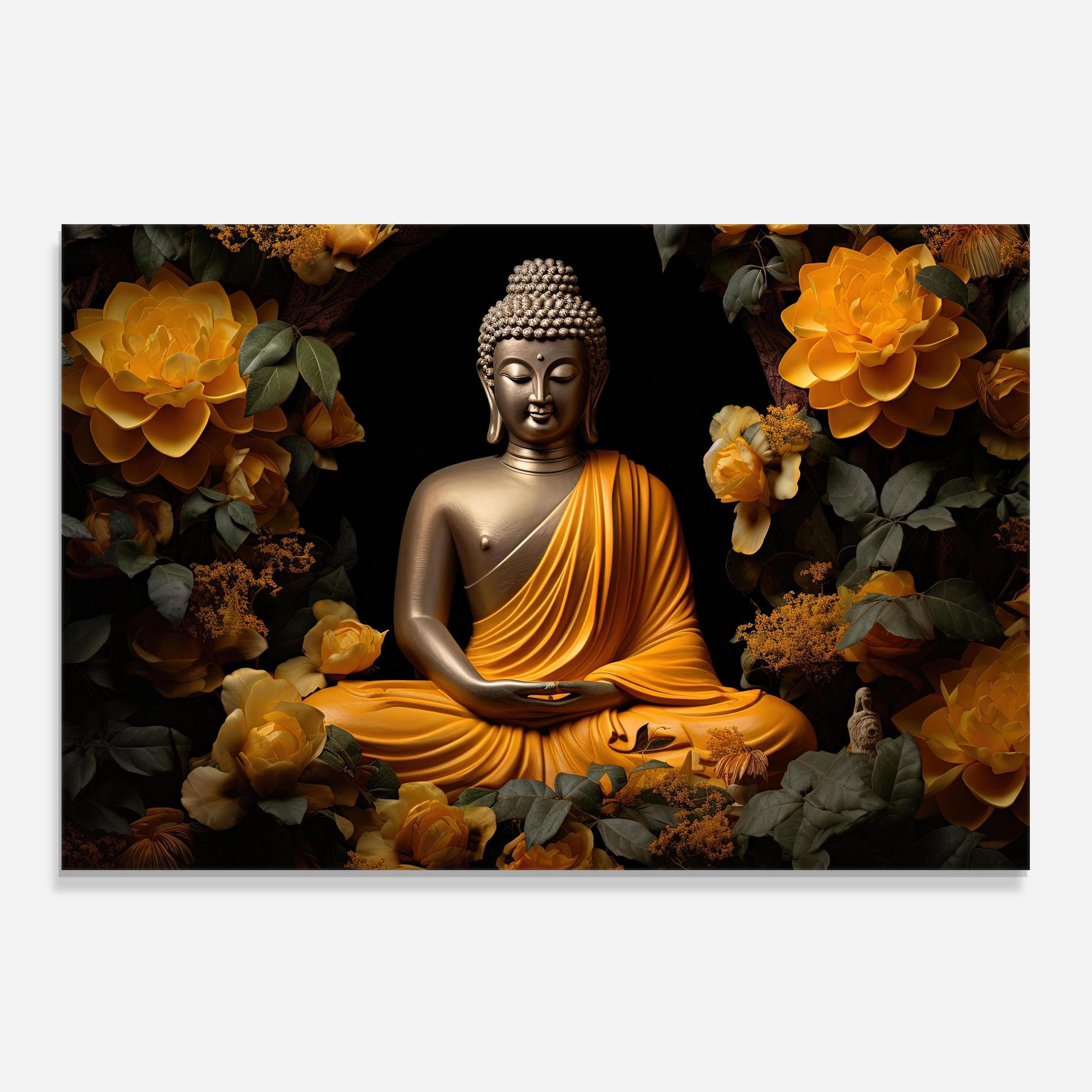 Стъклен панел за кухня Gold Buddha Flower mockup 0
