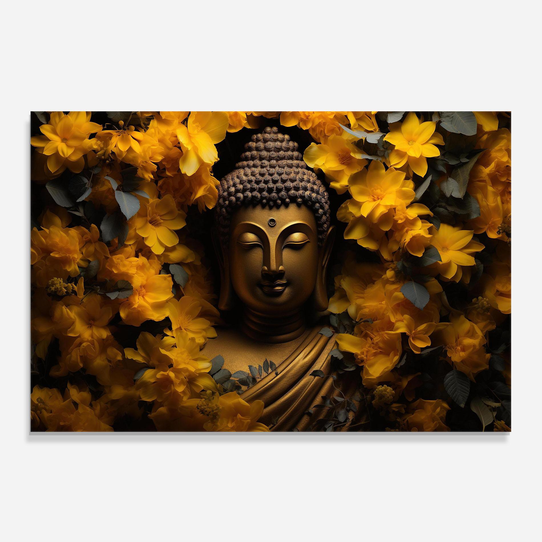 Стъклен панел за кухня Gold Buddha Meditation mockup 0