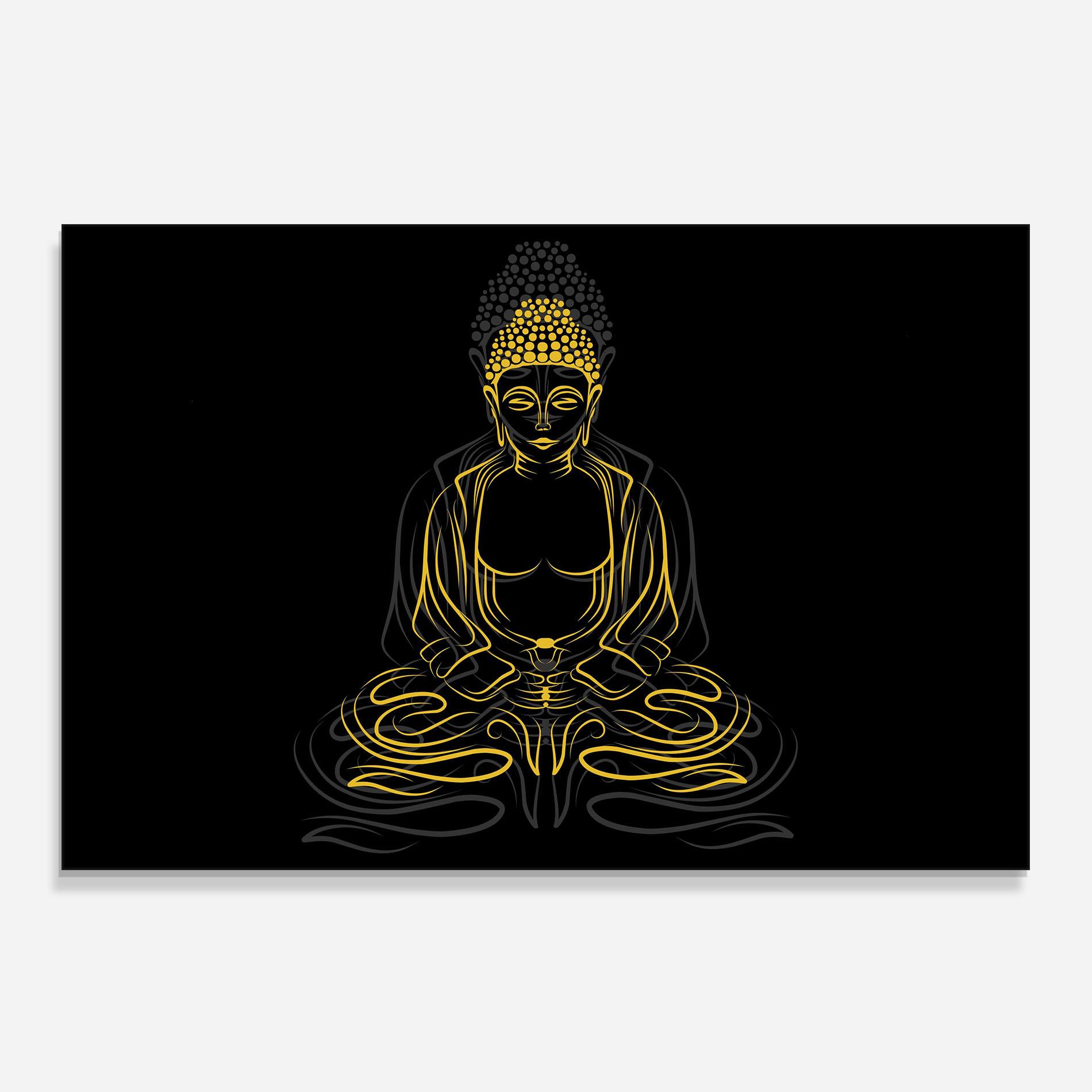 Стъклен панел за кухня Grey Yellow Buddha mockup 0