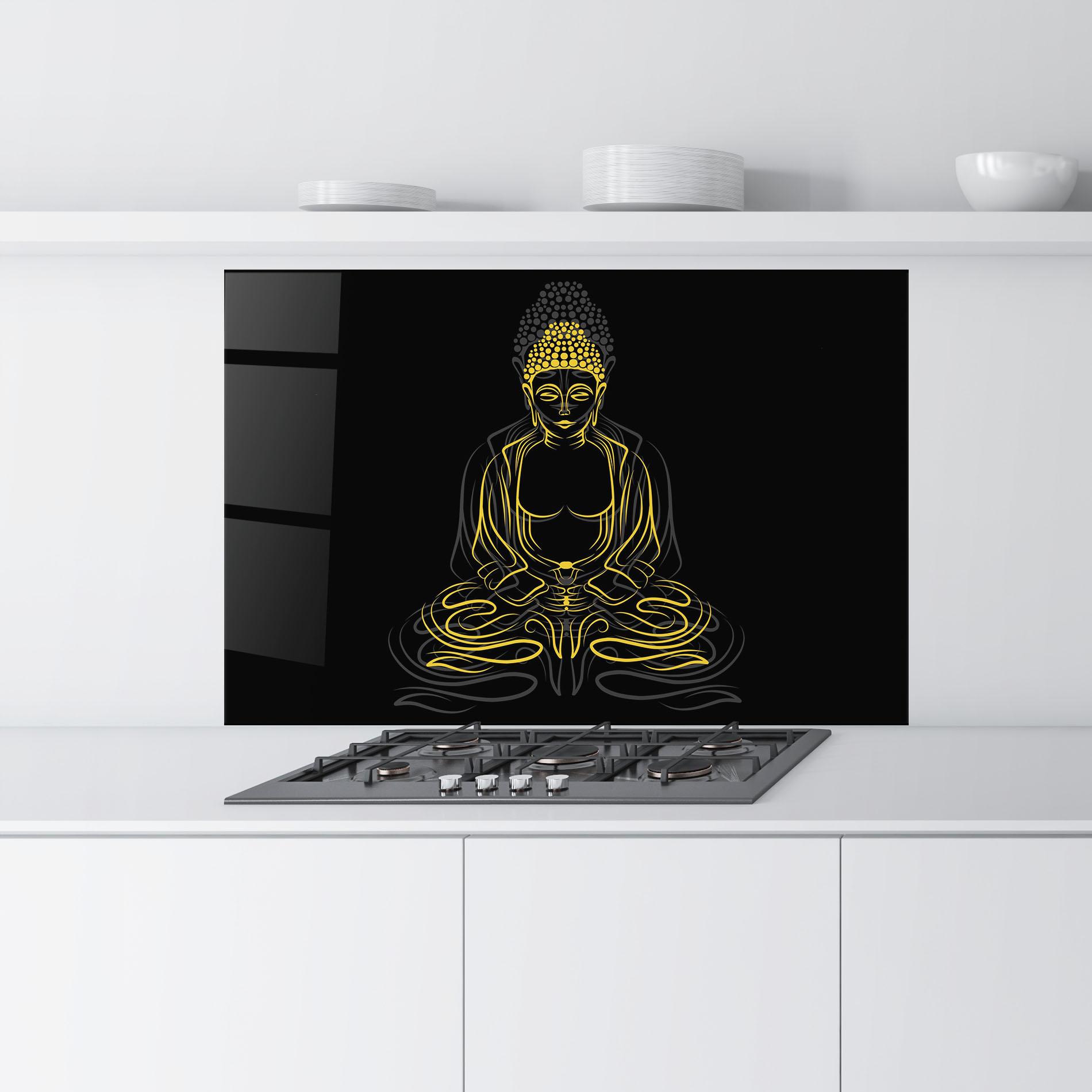 Стъклен панел за кухня Grey Yellow Buddha mockup 9