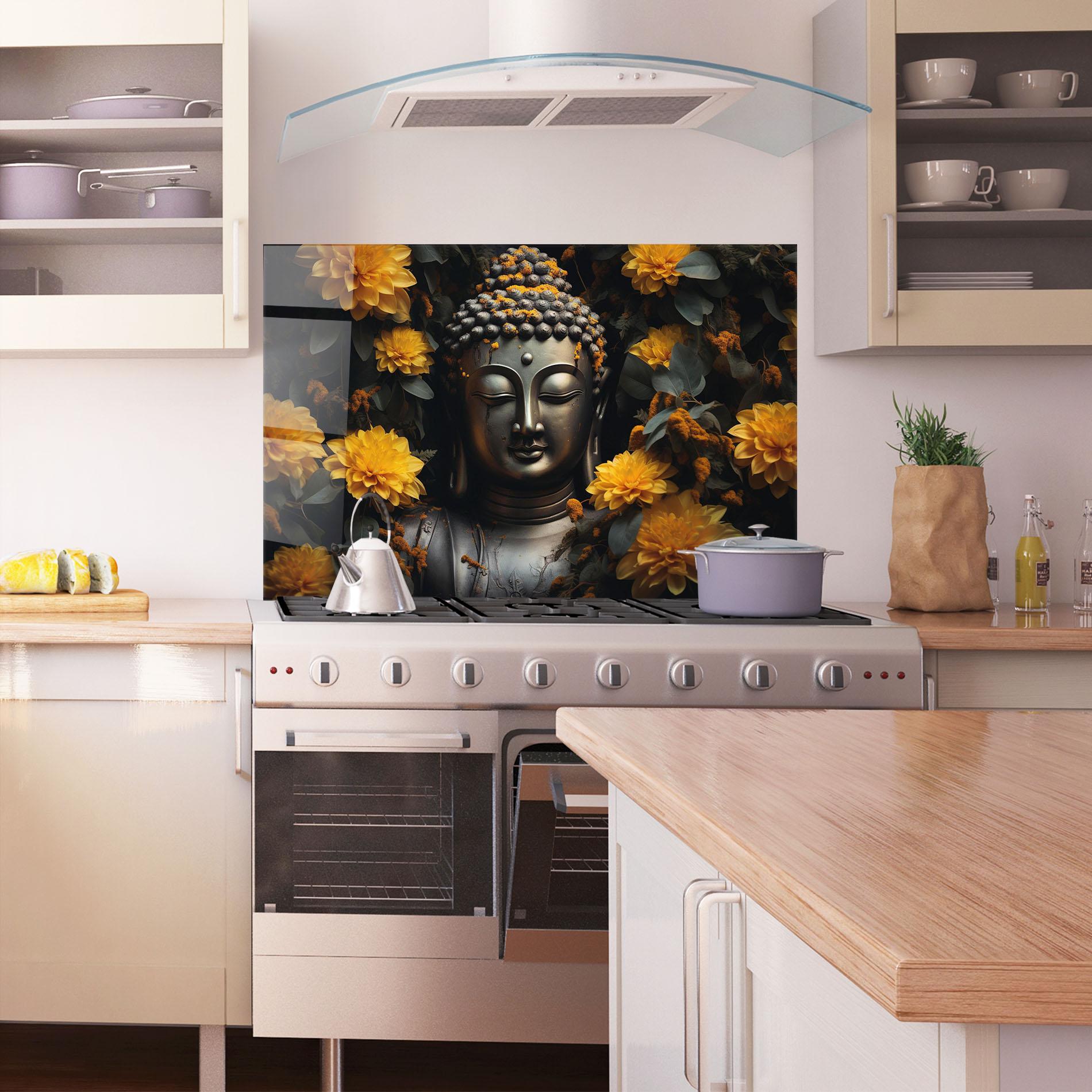 Стъклен панел за кухня Buddha Peace Statue mockup 1