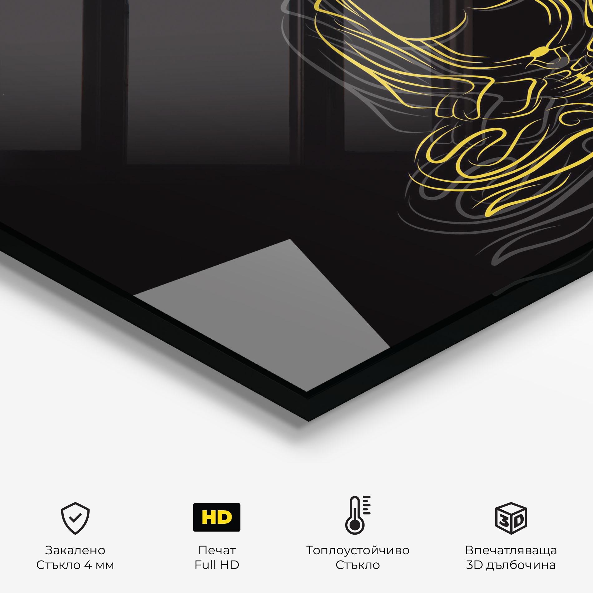 Стъклен панел за кухня Grey Yellow Buddha mockup 2