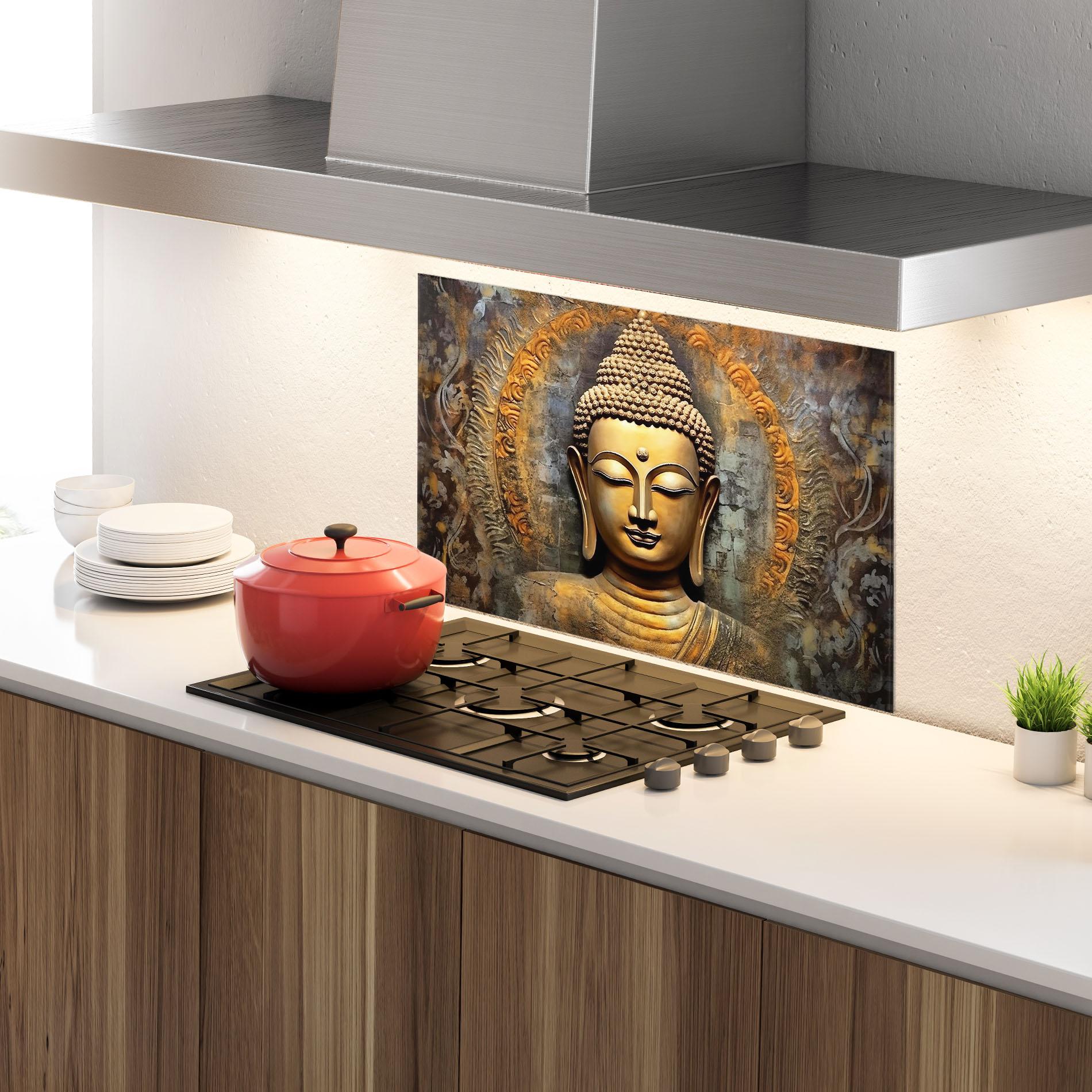 Стъклен панел за кухня Buddha 3d Head mockup 4