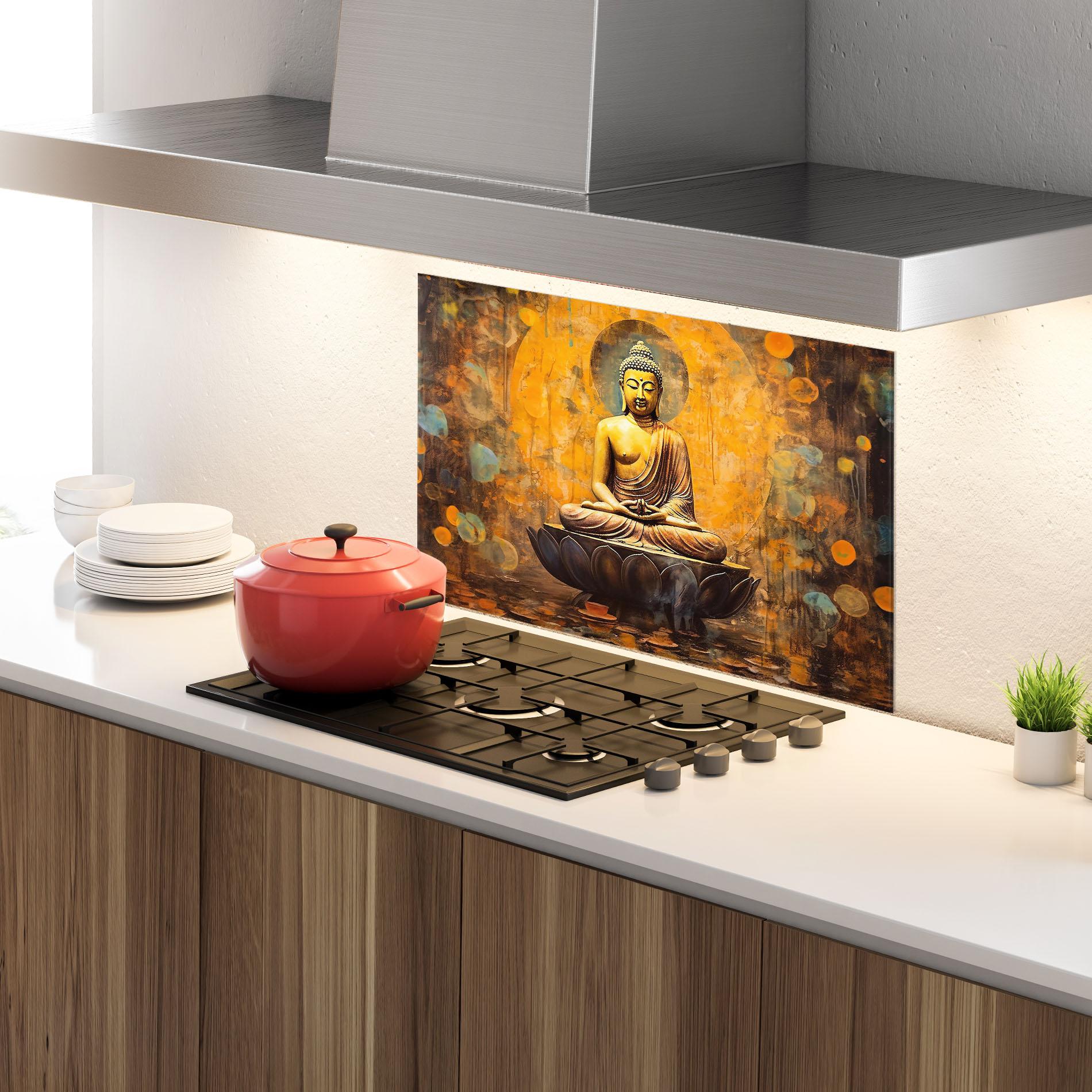 Стъклен панел за кухня Buddha Floating Art mockup 4