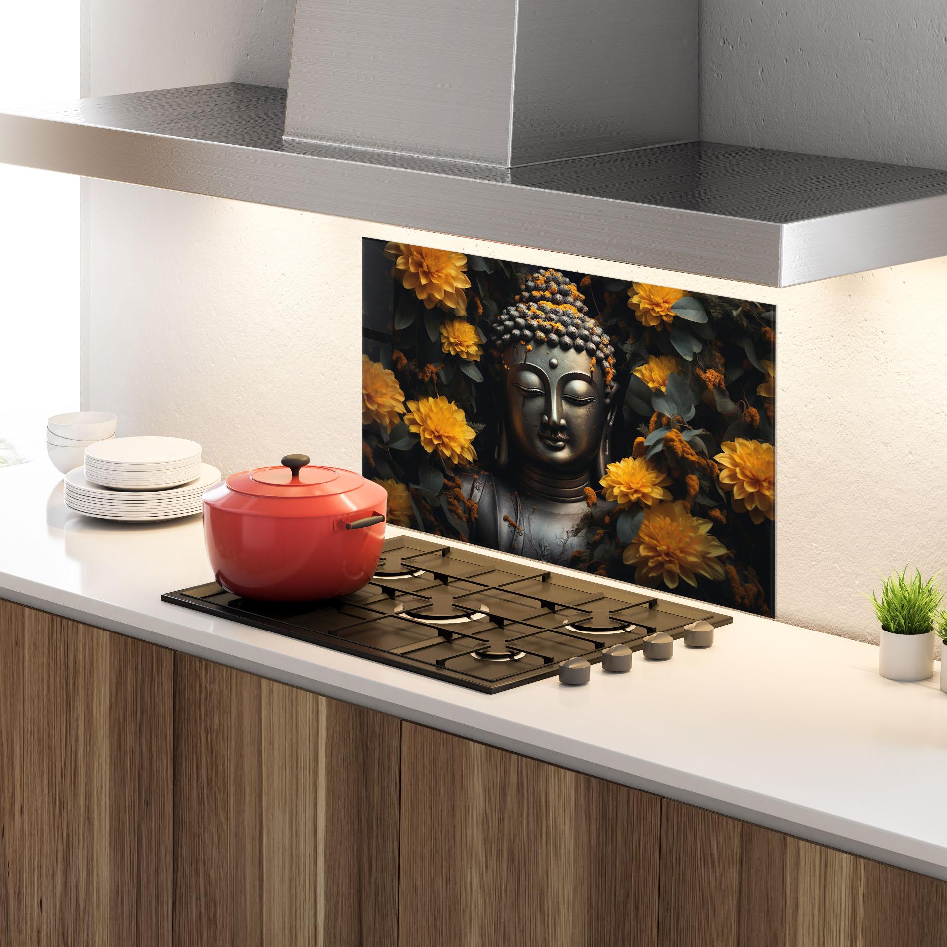 Стъклен панел за кухня Buddha Peace Statue mockup 4
