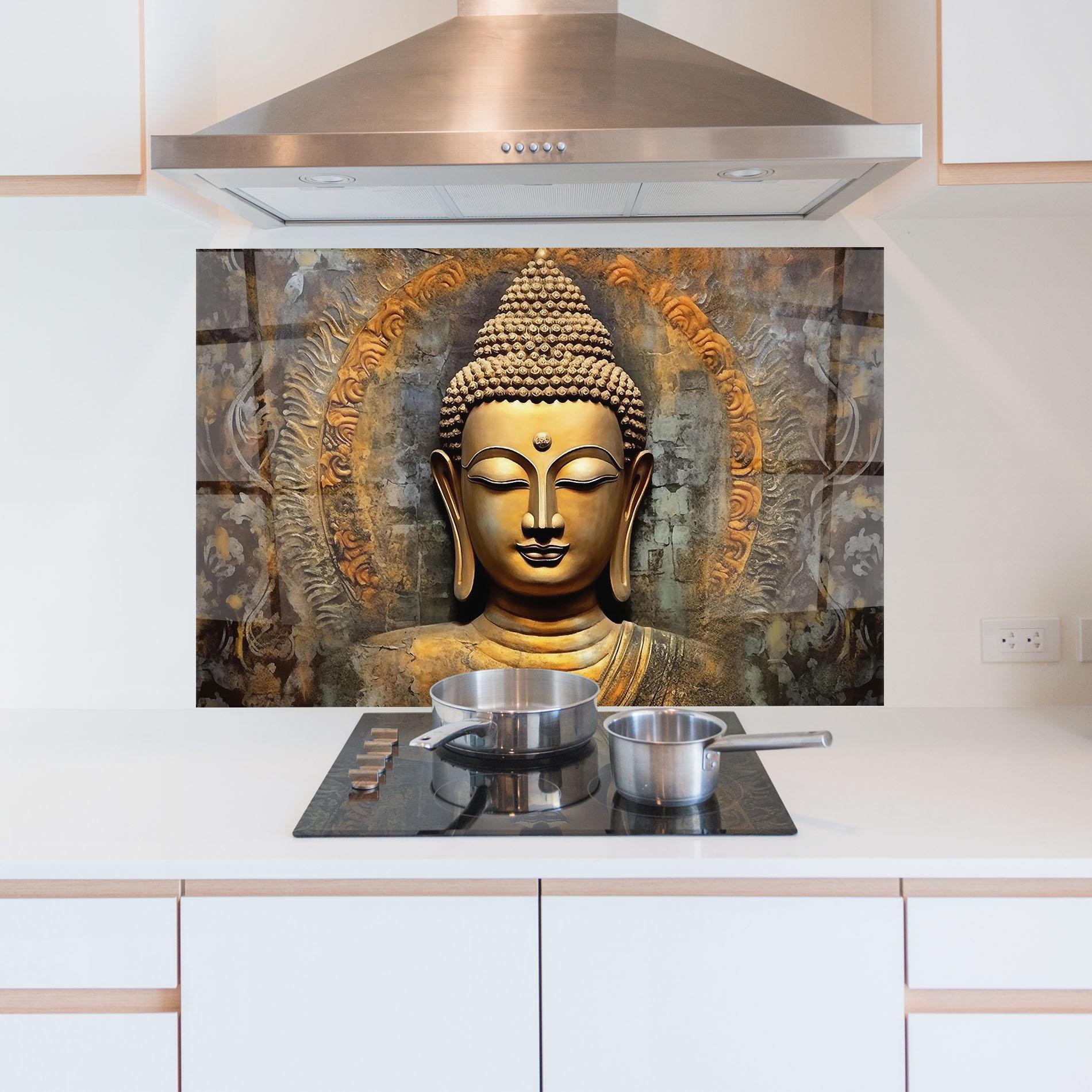 Стъклен панел за кухня Buddha 3d Head mockup 5