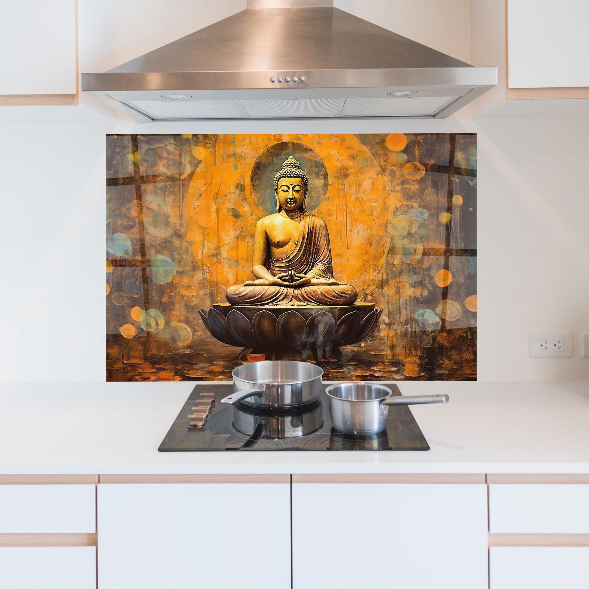 Стъклен панел за кухня Buddha Floating Art mockup 5