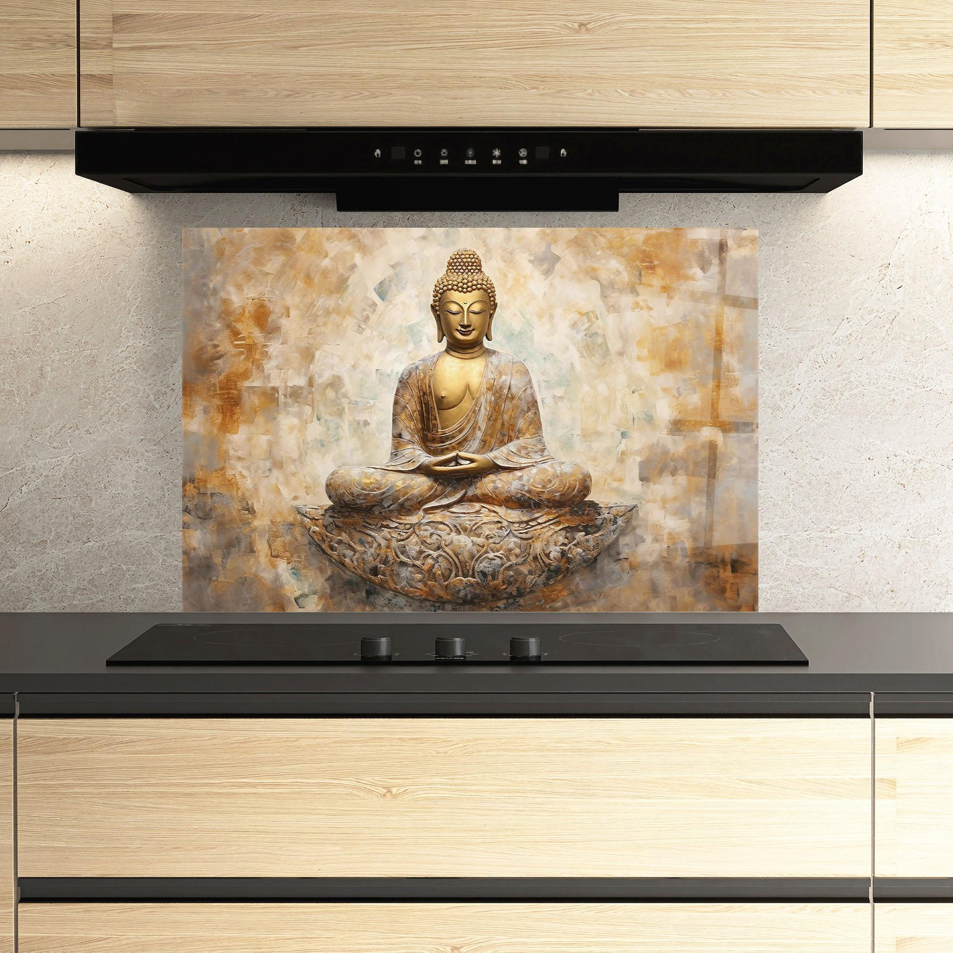 Стъклен панел за кухня Cream Buddha Art mockup 3