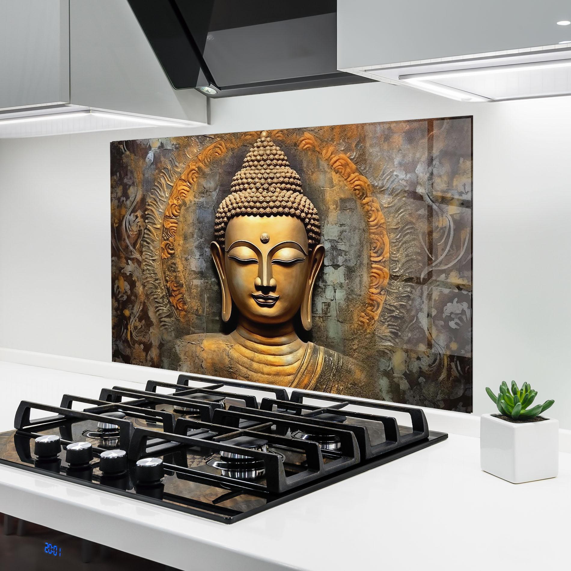Стъклен панел за кухня Buddha 3d Head mockup 6