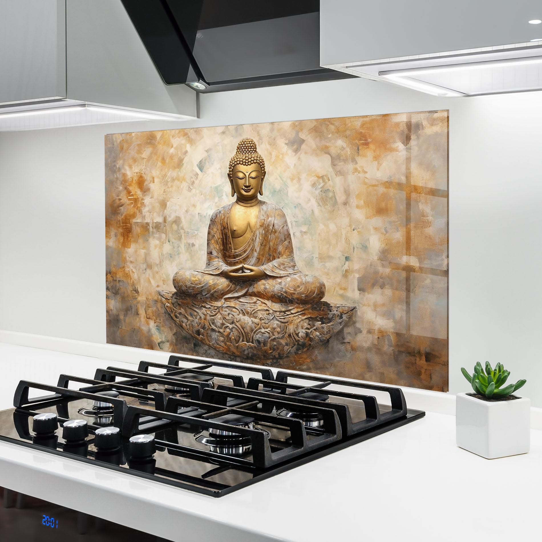 Стъклен панел за кухня Cream Buddha Art mockup 6