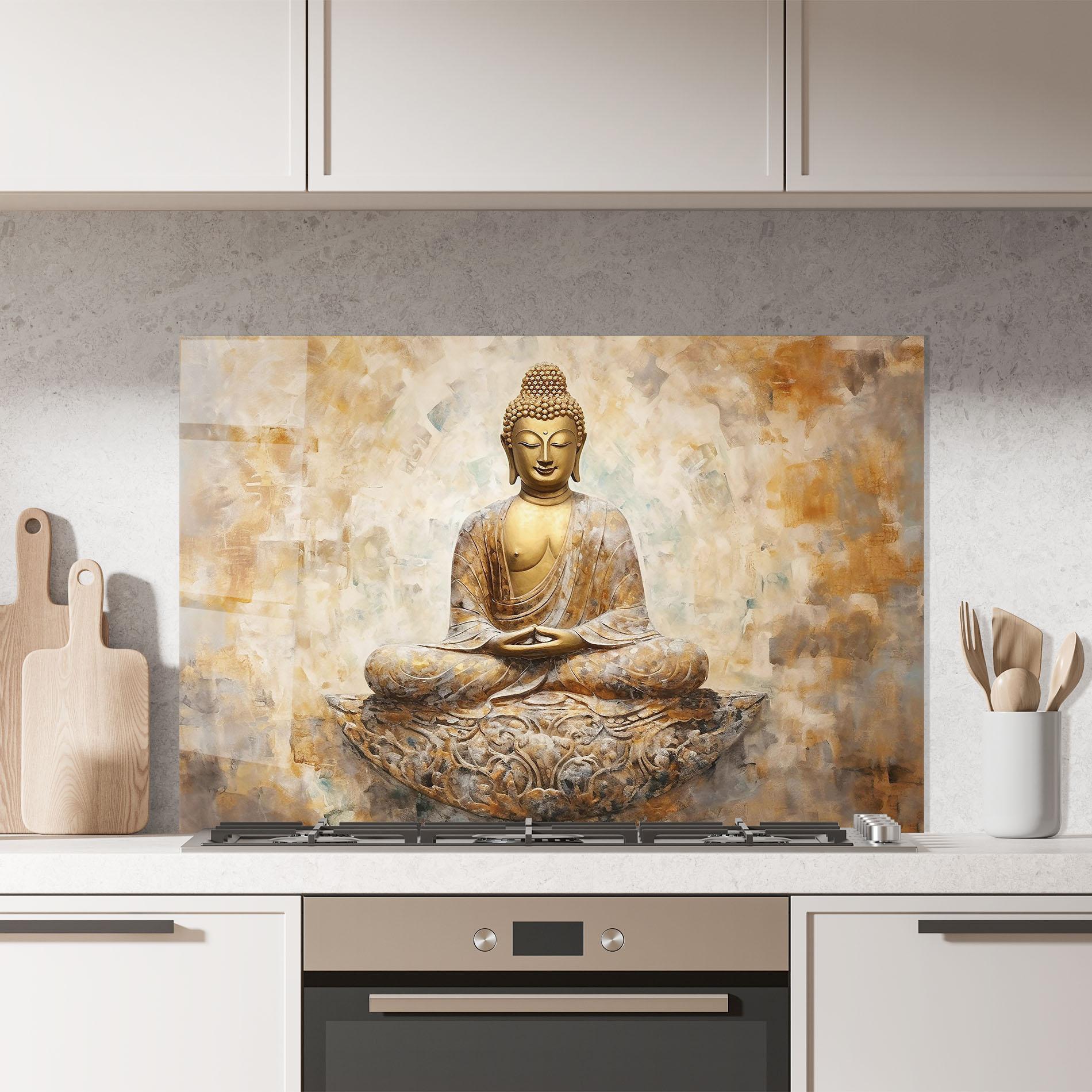 Стъклен панел за кухня Cream Buddha Art mockup 7