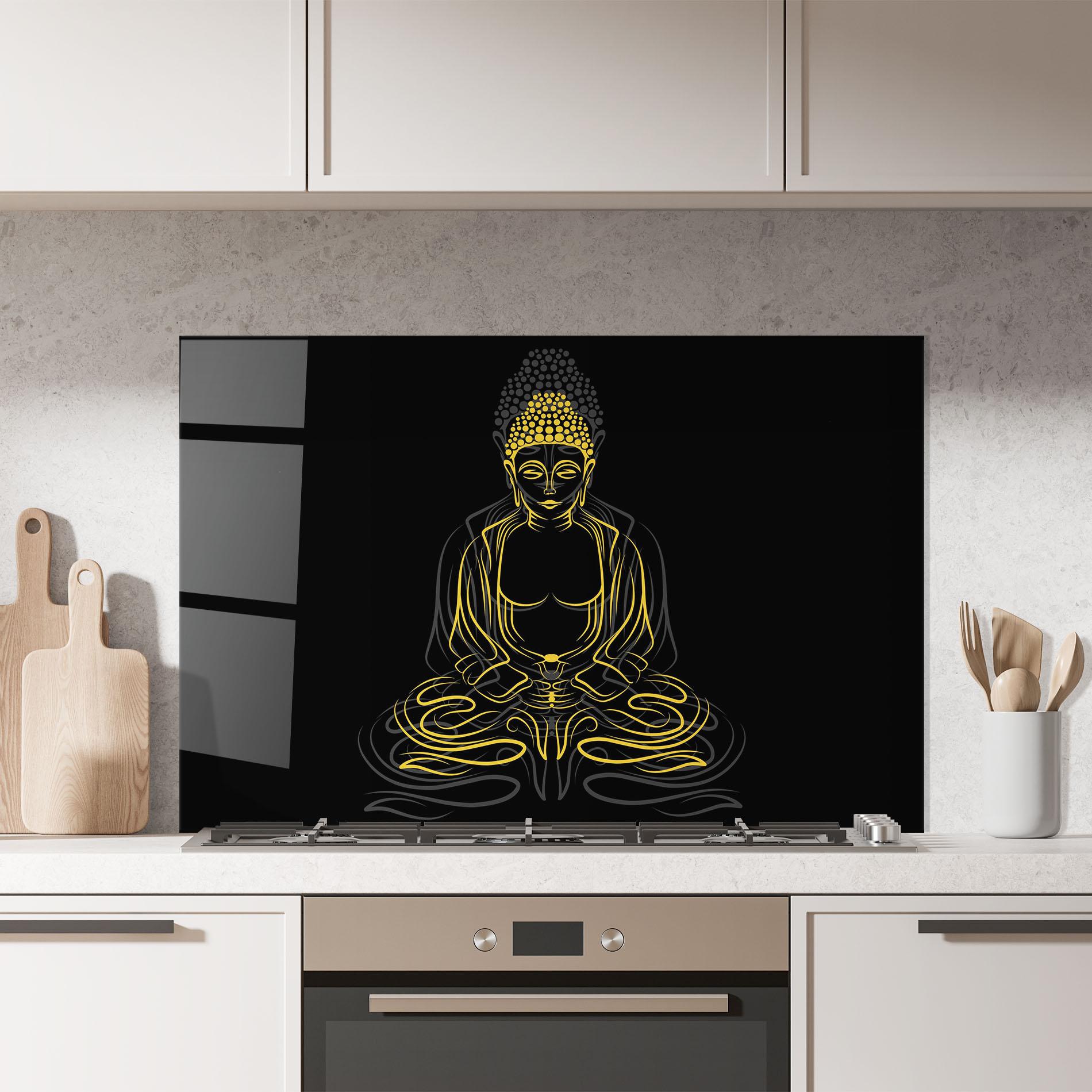 Стъклен панел за кухня Grey Yellow Buddha mockup 7