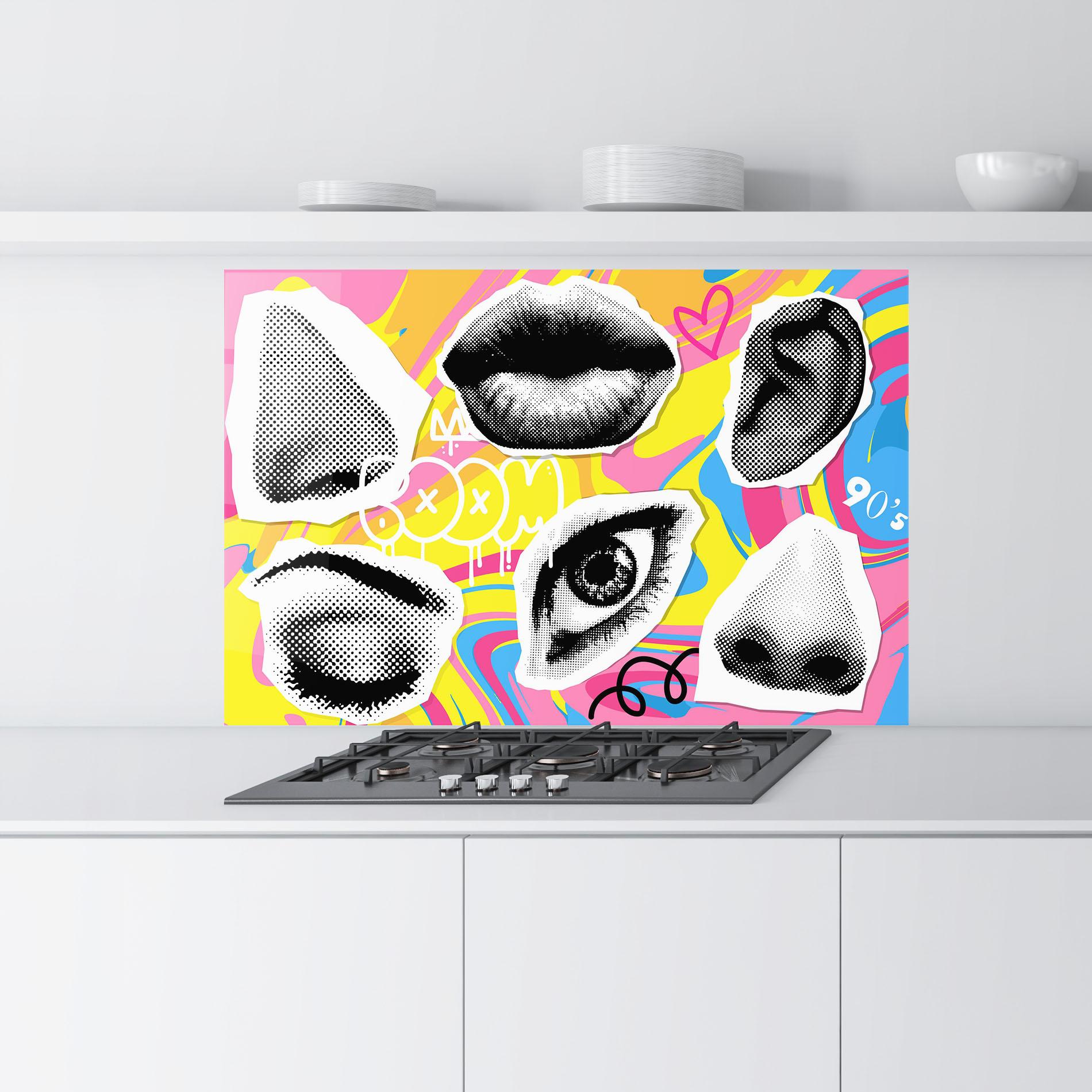 Стъклен панел за кухня Boom 90s mockup 9