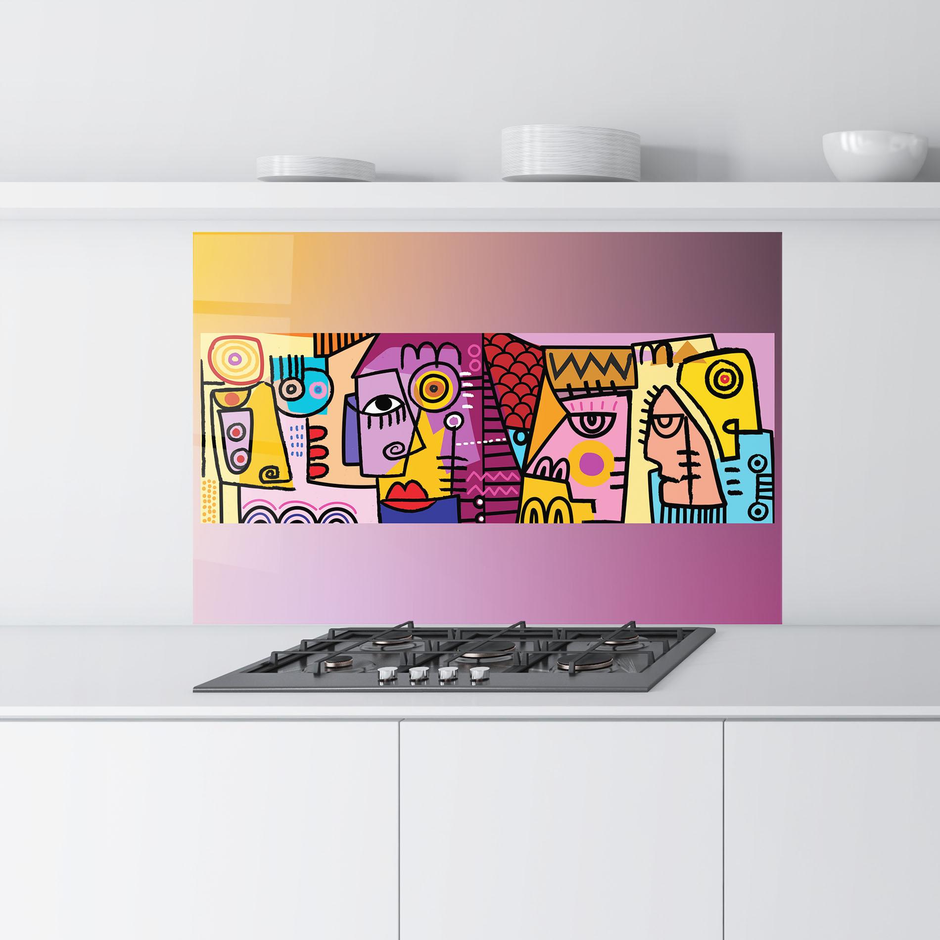 Стъклен панел за кухня Face Group Purple mockup 9