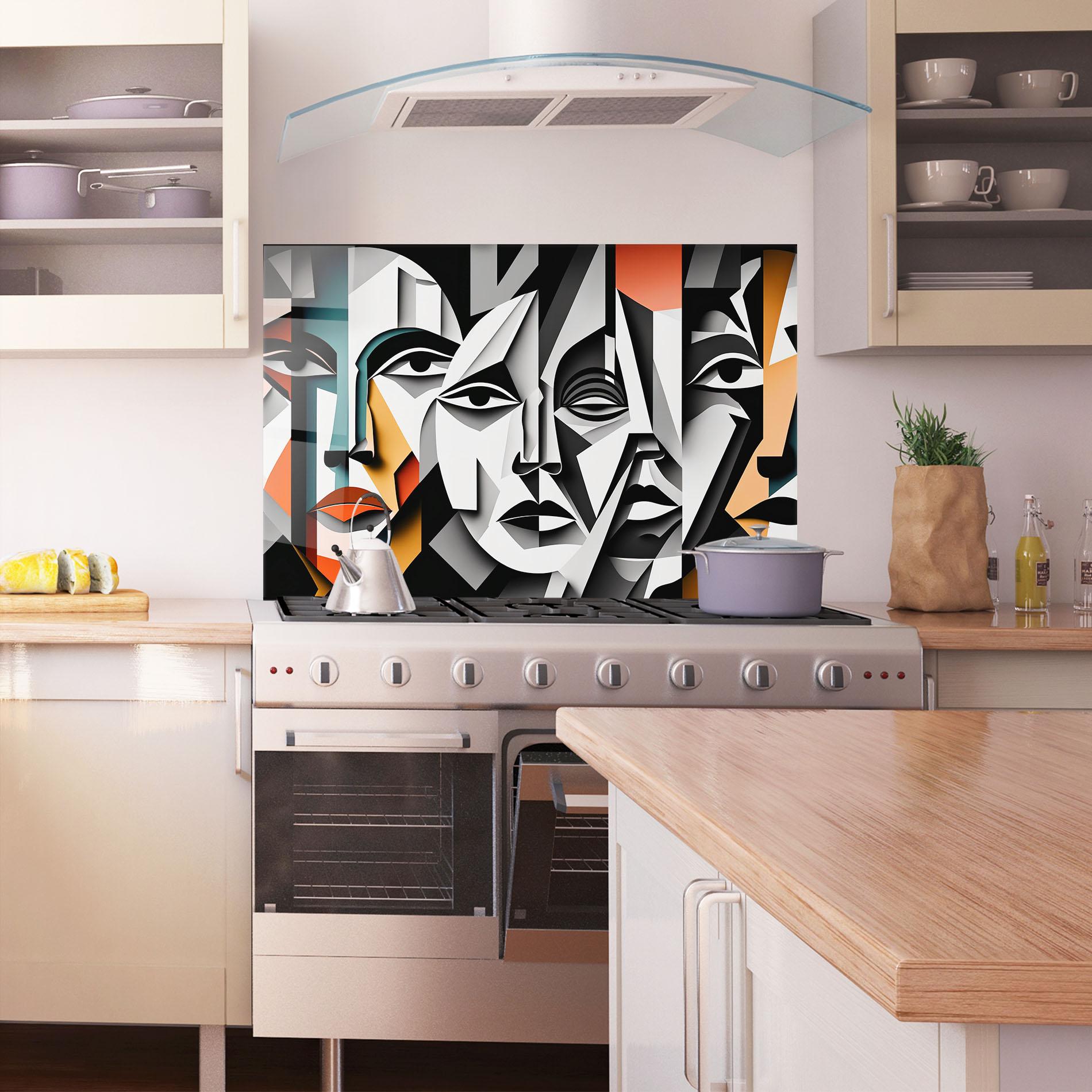 Стъклен панел за кухня Mix Faces Collage mockup 1