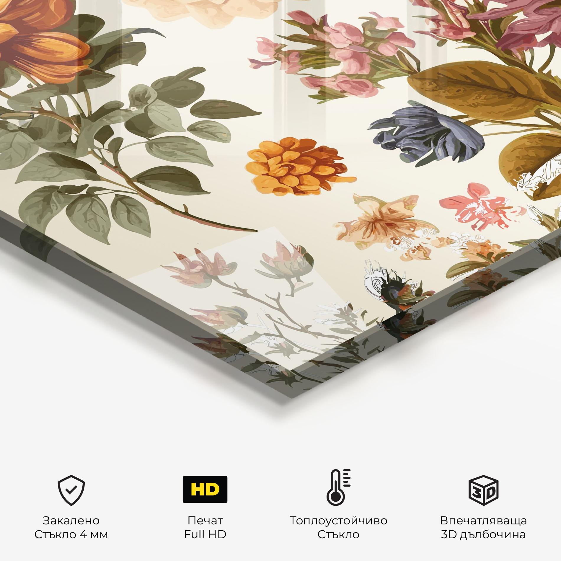 Стъклен панел за кухня Vintage Plant Collage mockup 2