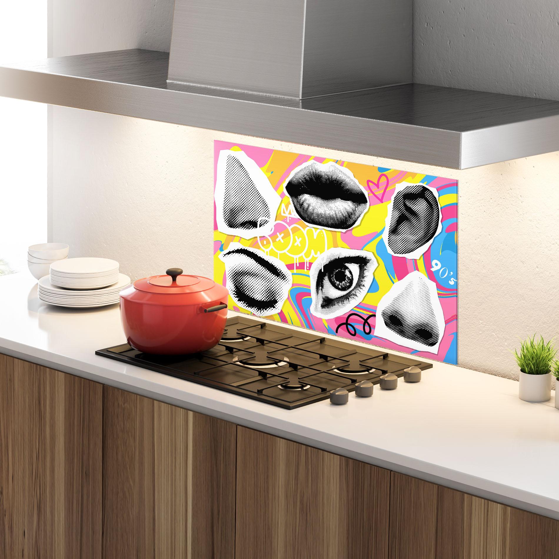 Стъклен панел за кухня Boom 90s mockup 4