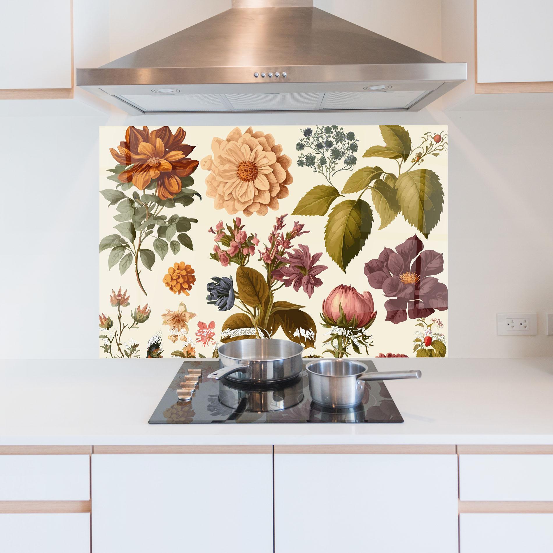 Стъклен панел за кухня Vintage Plant Collage mockup 5