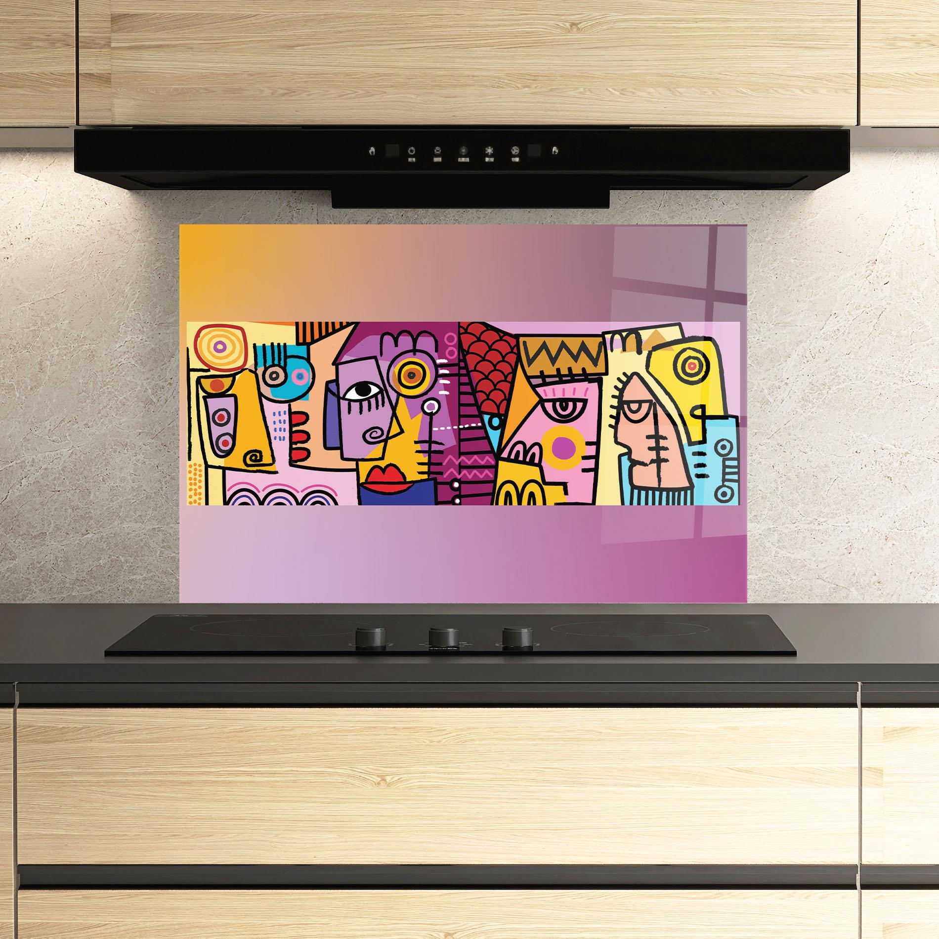 Стъклен панел за кухня Face Group Purple mockup 3