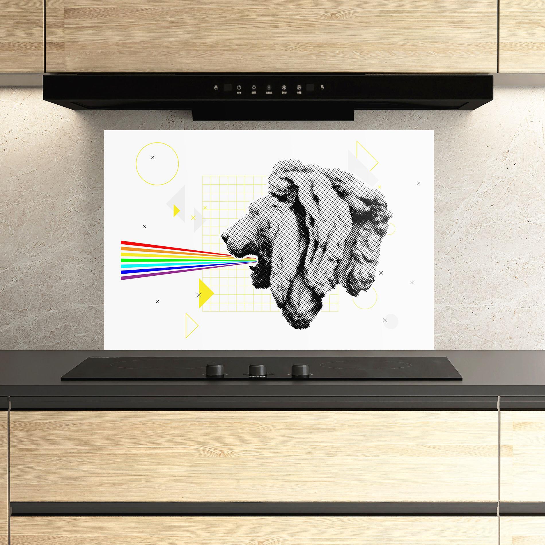 Стъклен панел за кухня Lion Collage mockup 3