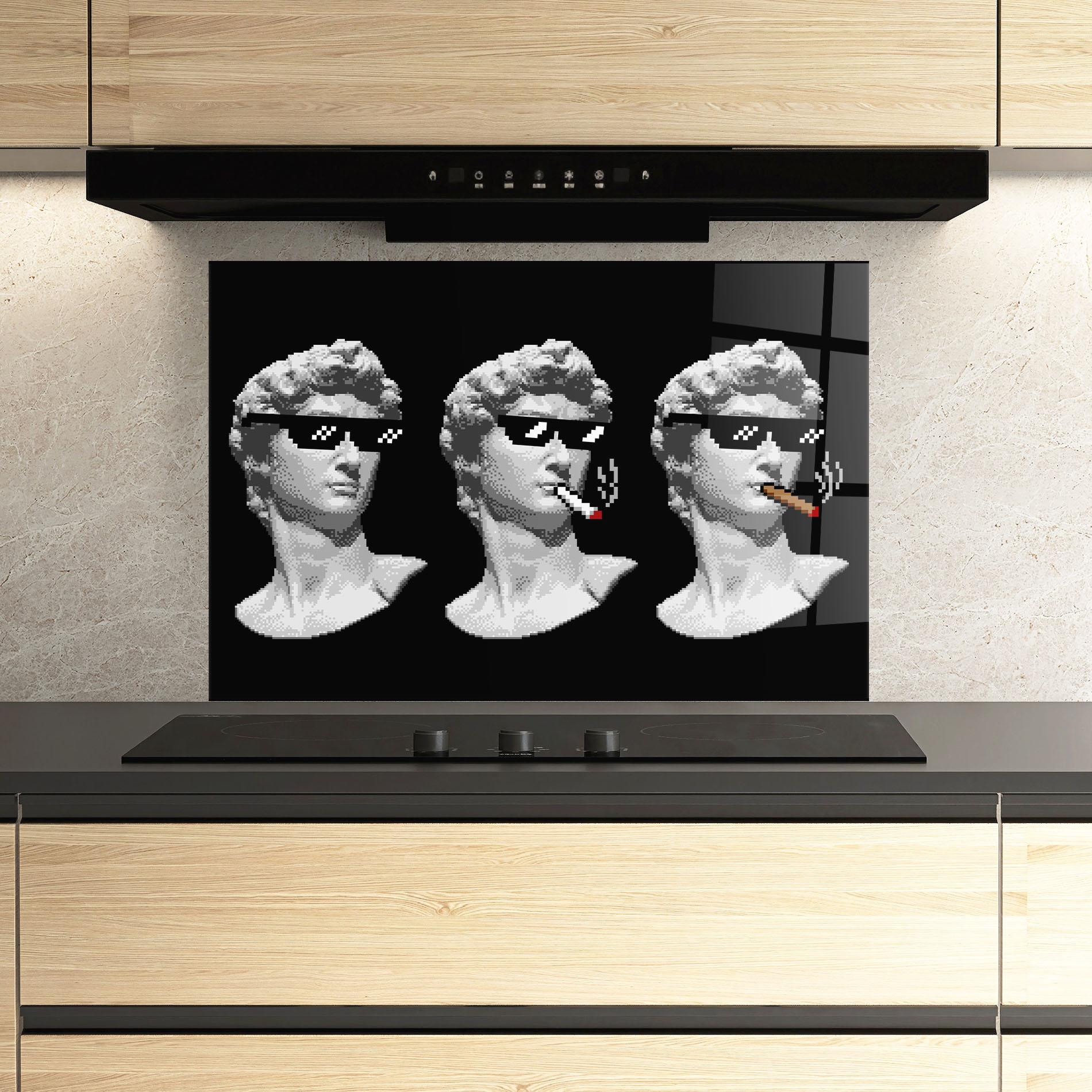 Стъклен панел за кухня Statue Smoking mockup 3