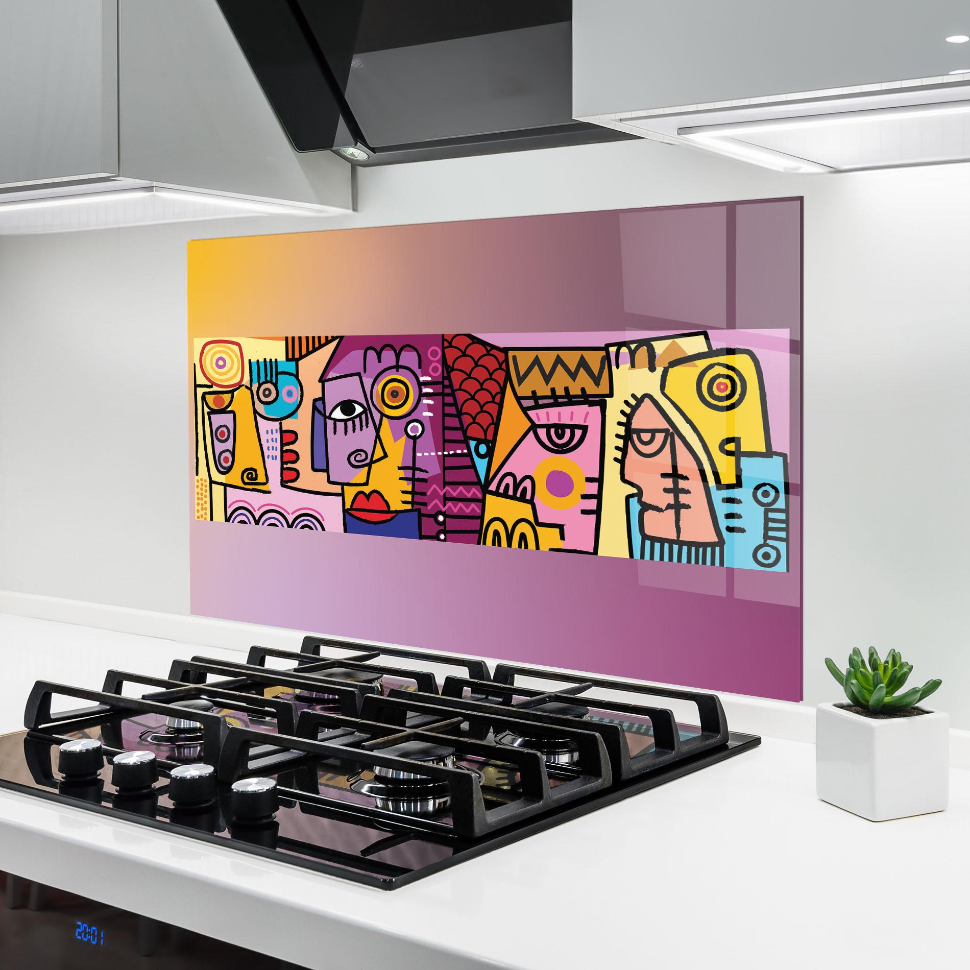 Стъклен панел за кухня Face Group Purple mockup 6