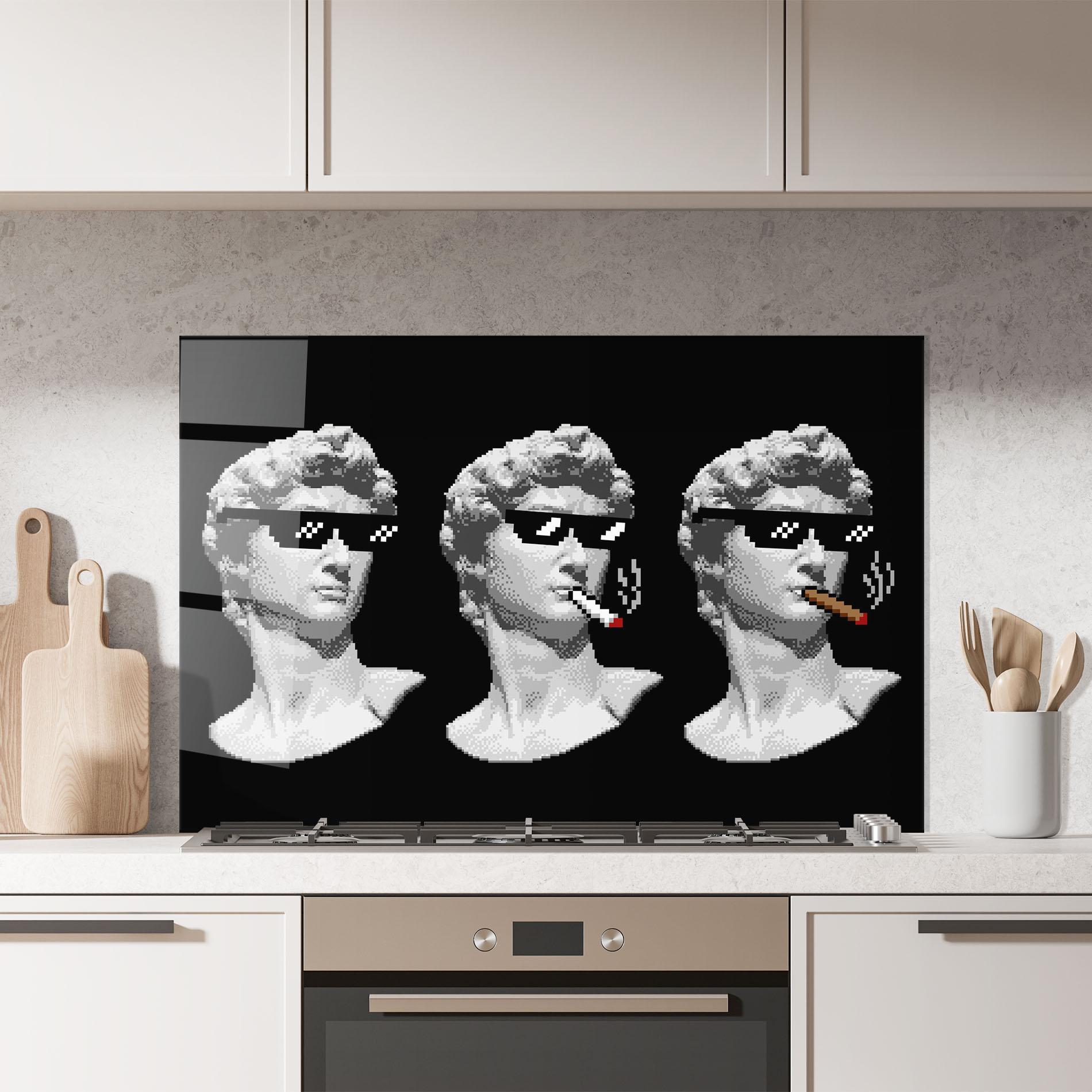 Стъклен панел за кухня Statue Smoking mockup 7