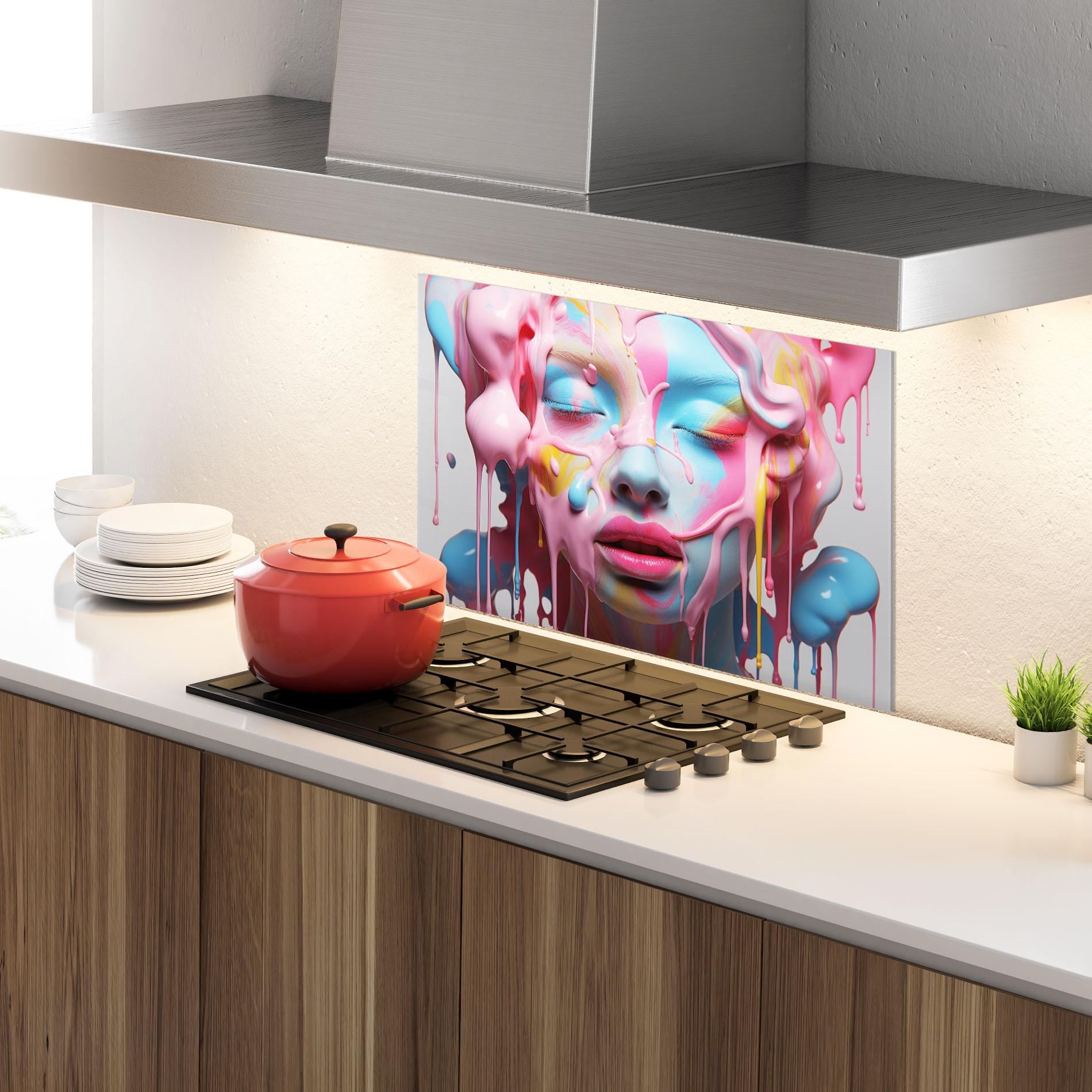 Стъклен панел за кухня Colorful Face Paint mockup 4