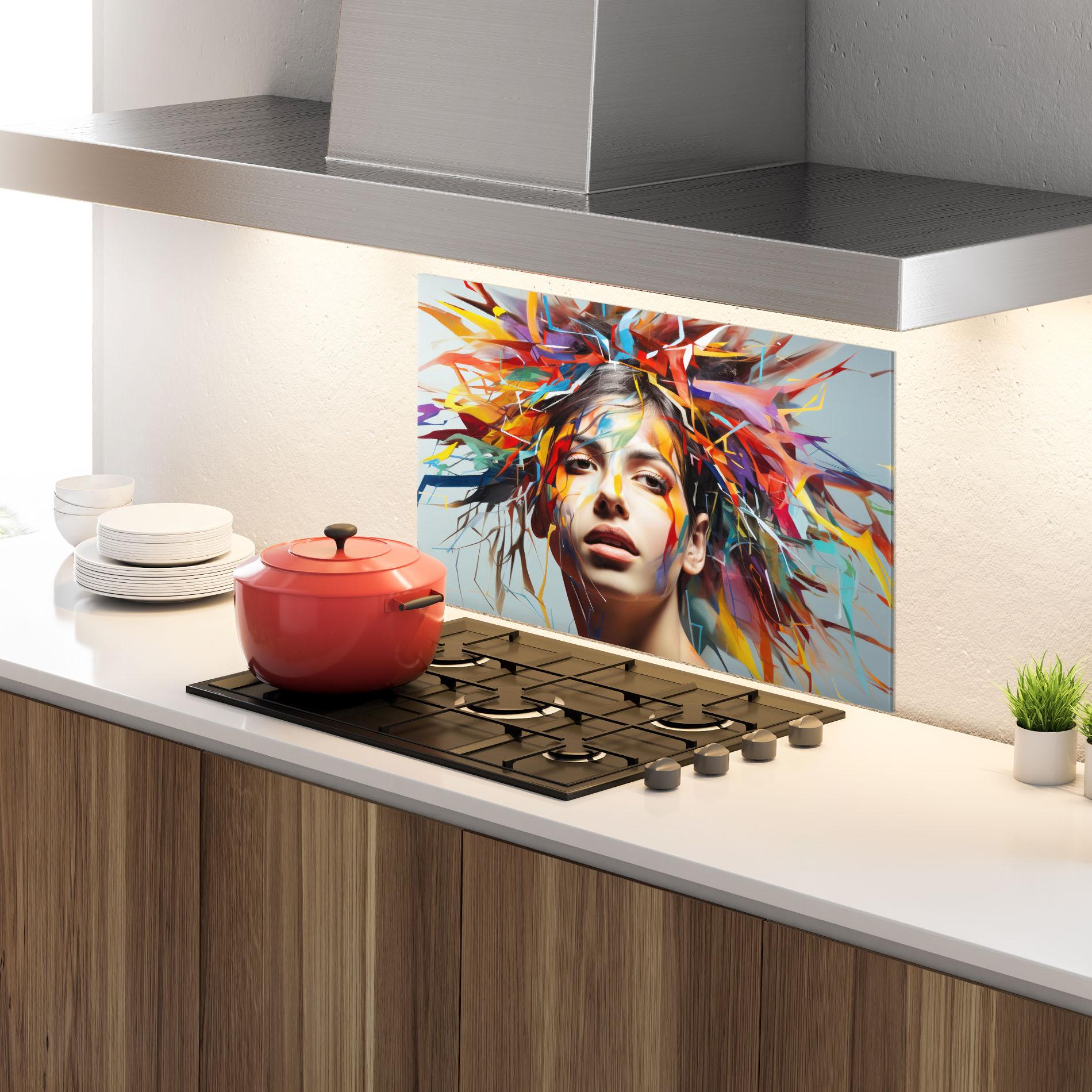 Стъклен панел за кухня Colorful Paint Hair mockup 4