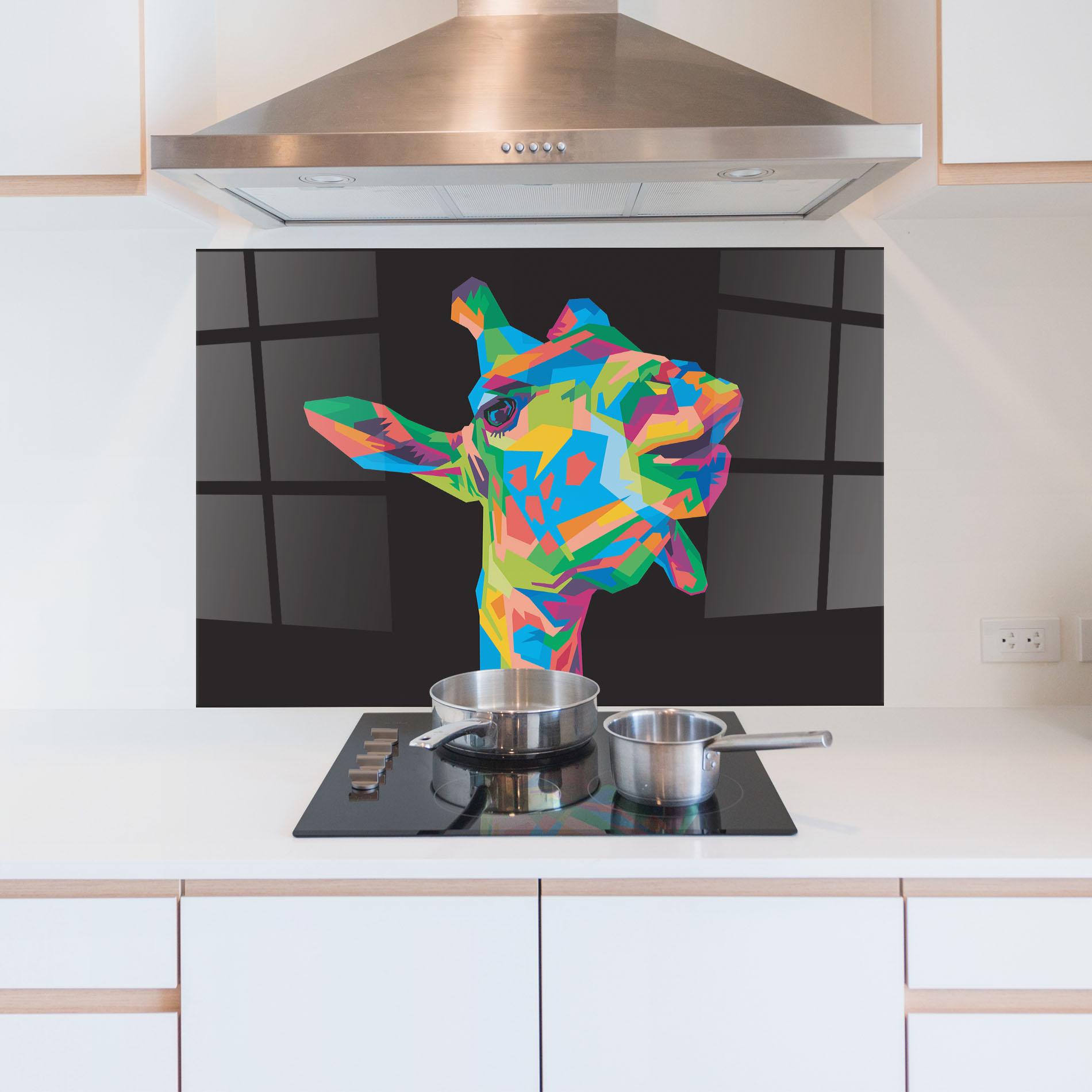 Стъклен панел за кухня Colorful Art Giraffe mockup 5