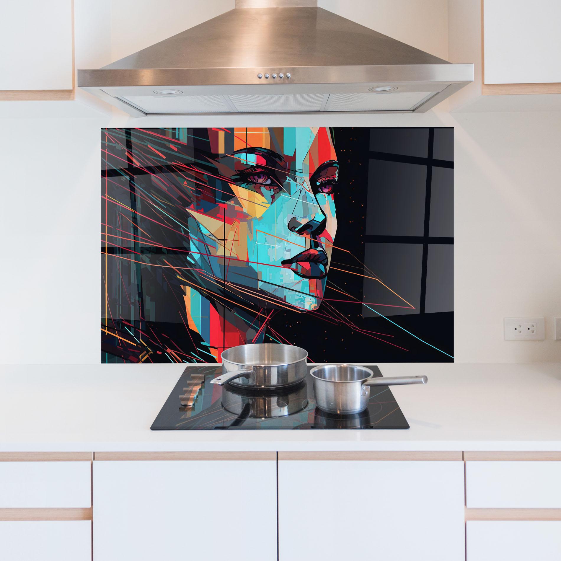 Стъклен панел за кухня Colorful Glitchy Woman mockup 5
