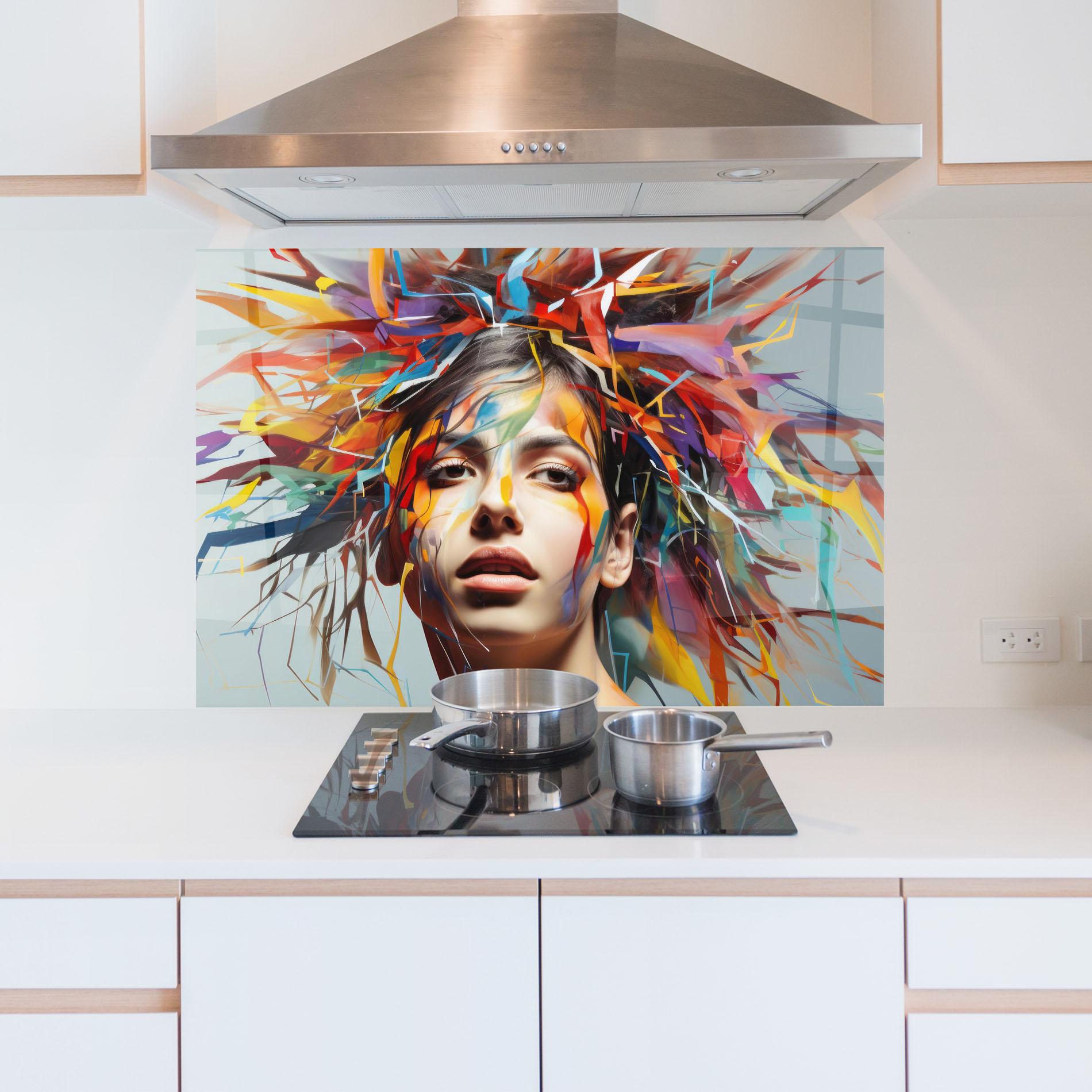 Стъклен панел за кухня Colorful Paint Hair mockup 5