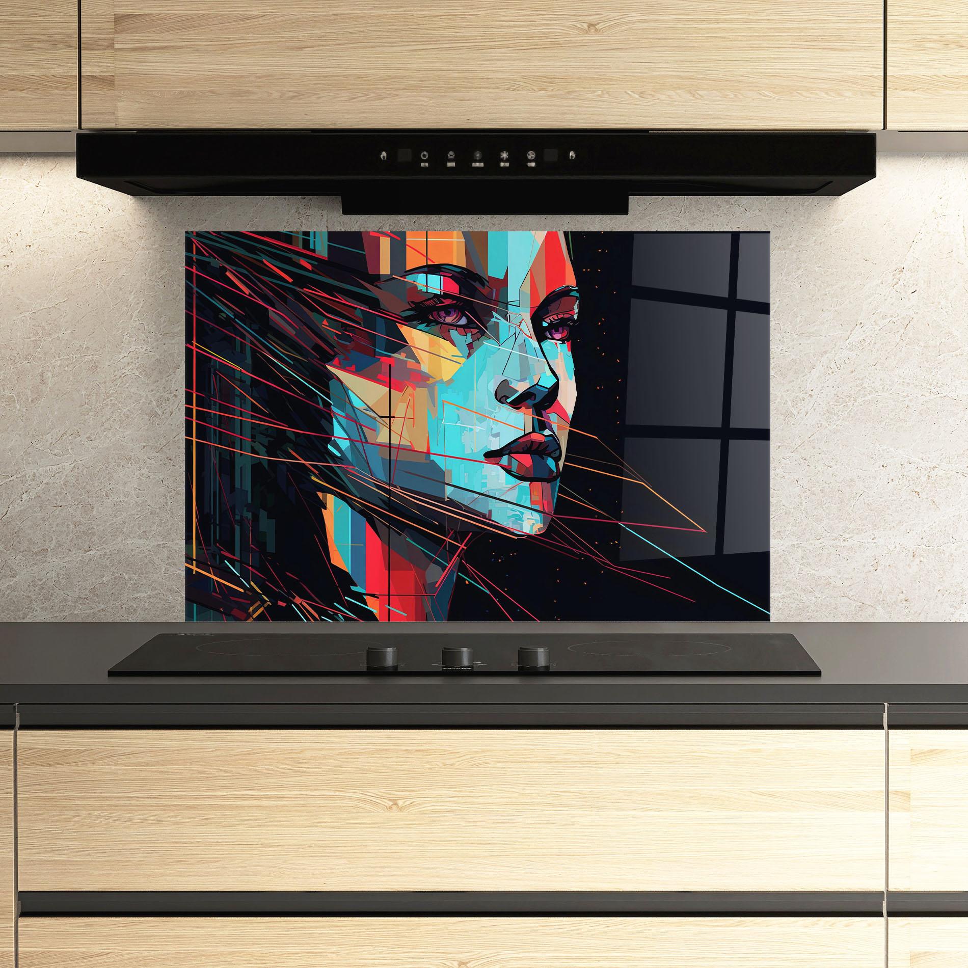 Стъклен панел за кухня Colorful Glitchy Woman mockup 3