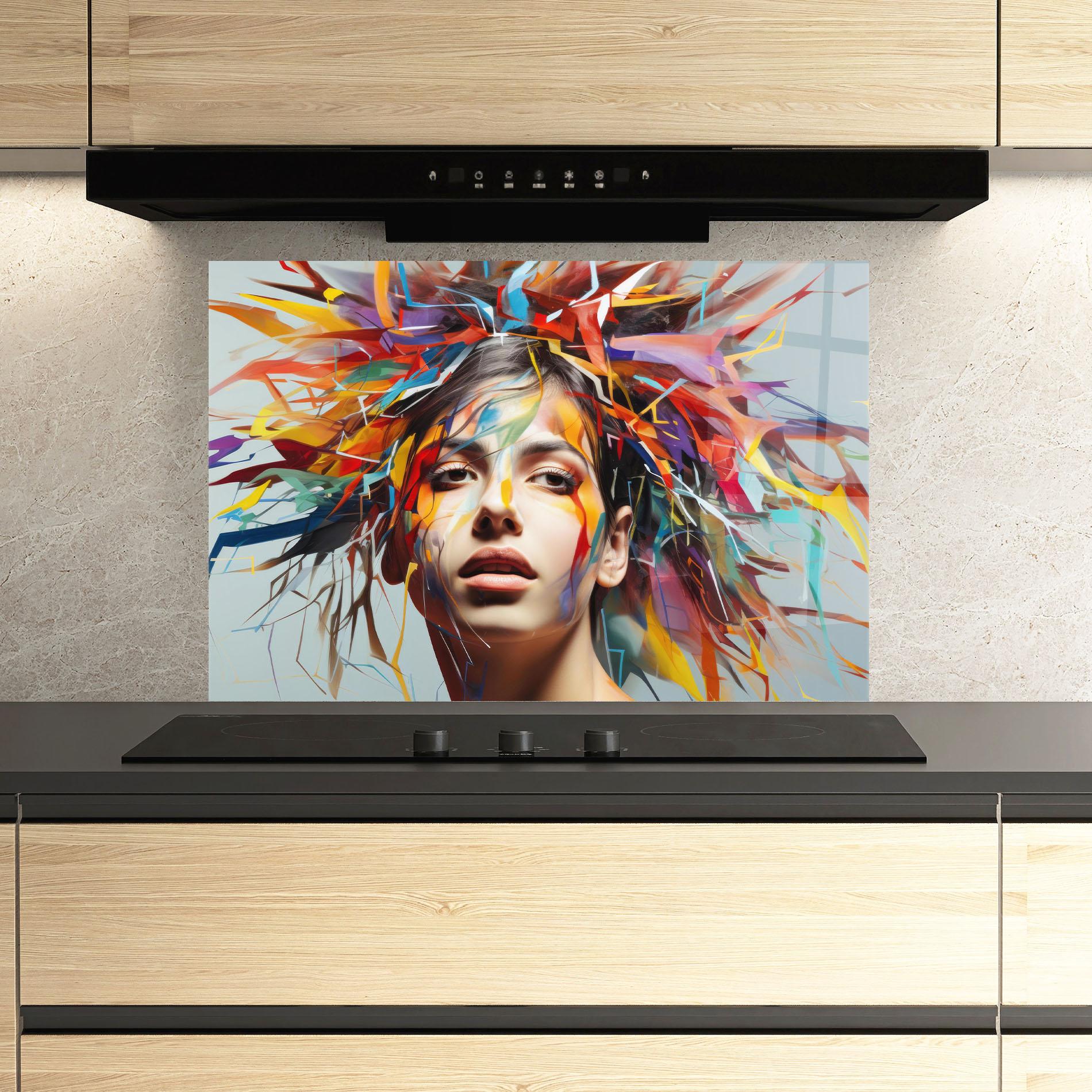 Стъклен панел за кухня Colorful Paint Hair mockup 3