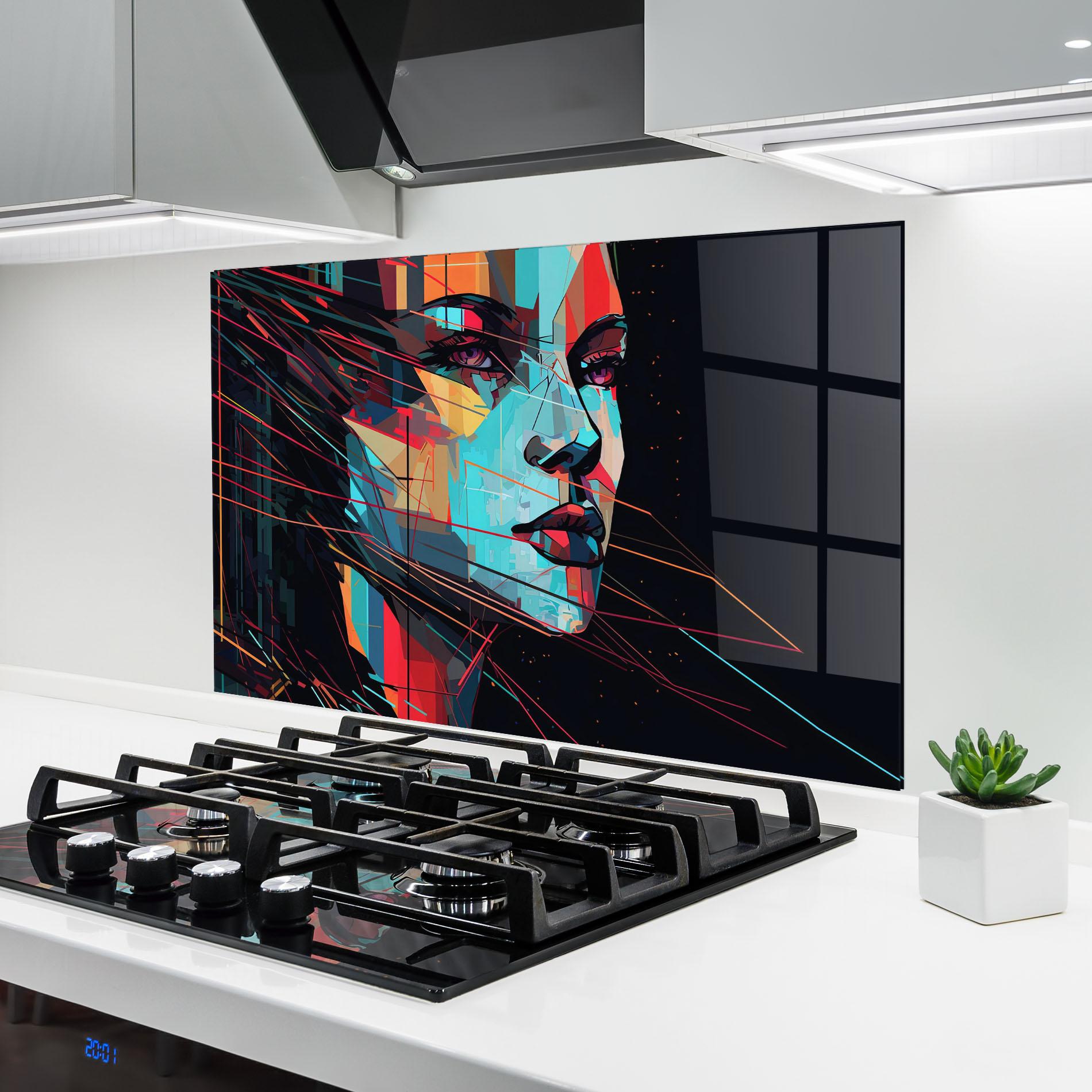 Стъклен панел за кухня Colorful Glitchy Woman mockup 6