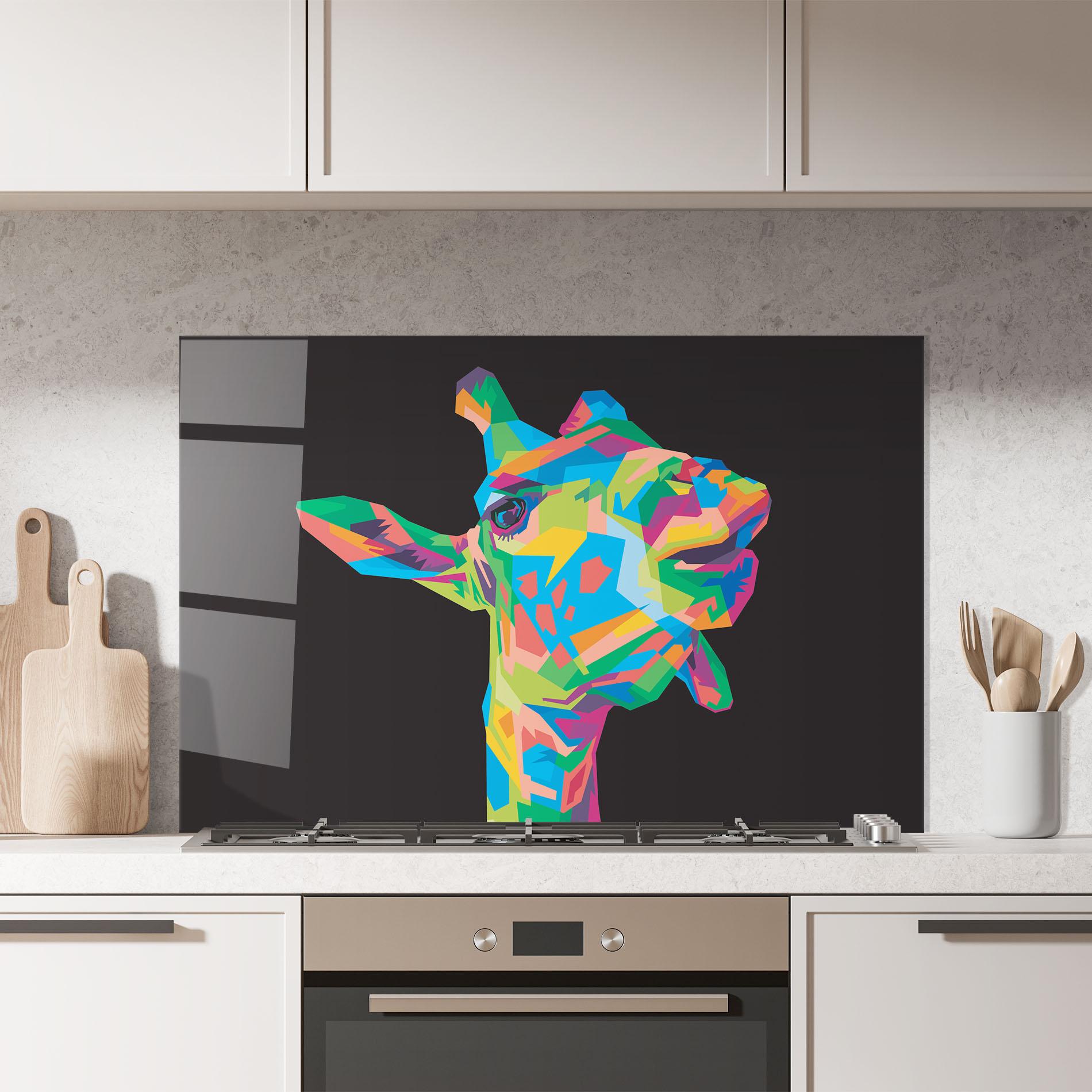 Стъклен панел за кухня Colorful Art Giraffe mockup 7