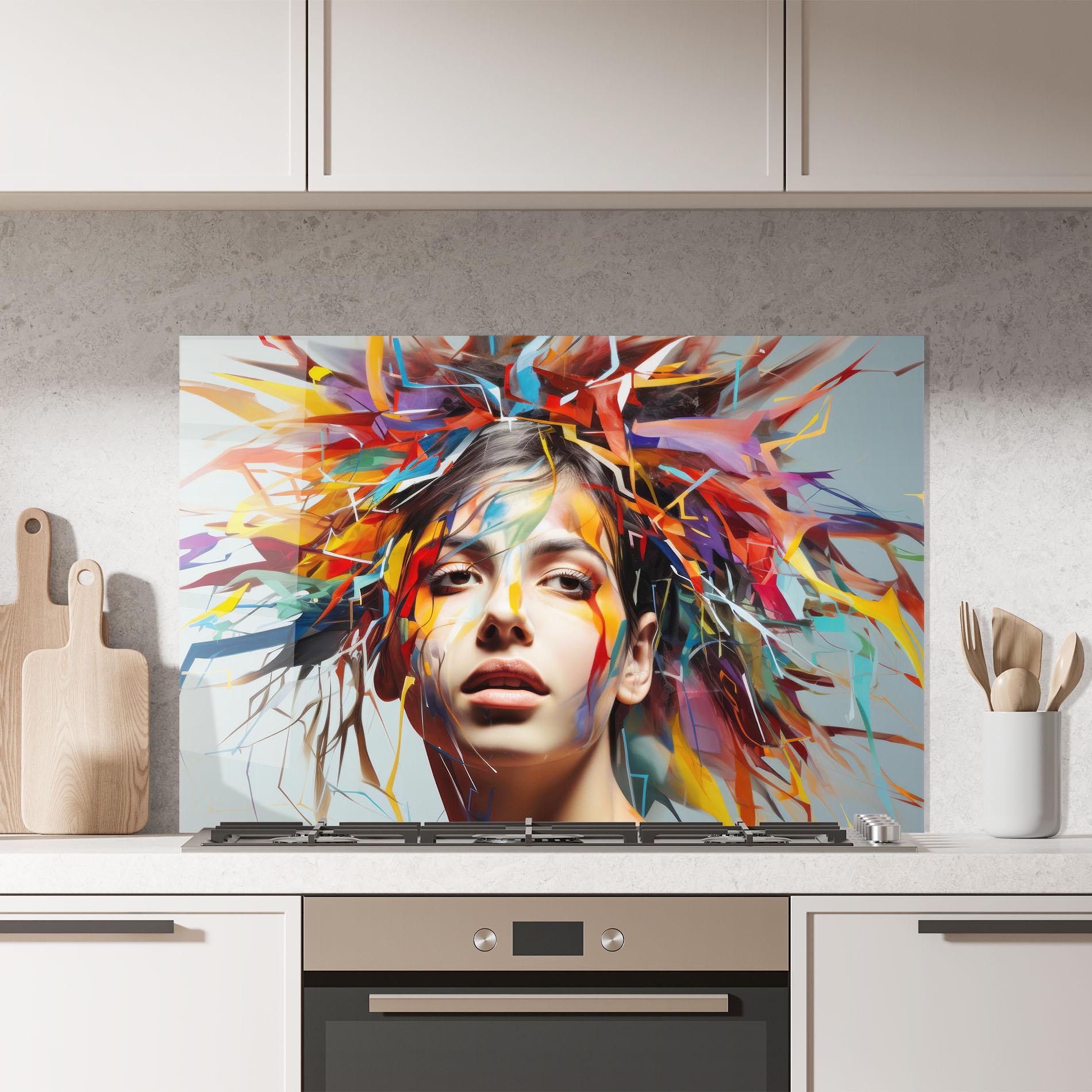 Стъклен панел за кухня Colorful Paint Hair mockup 7