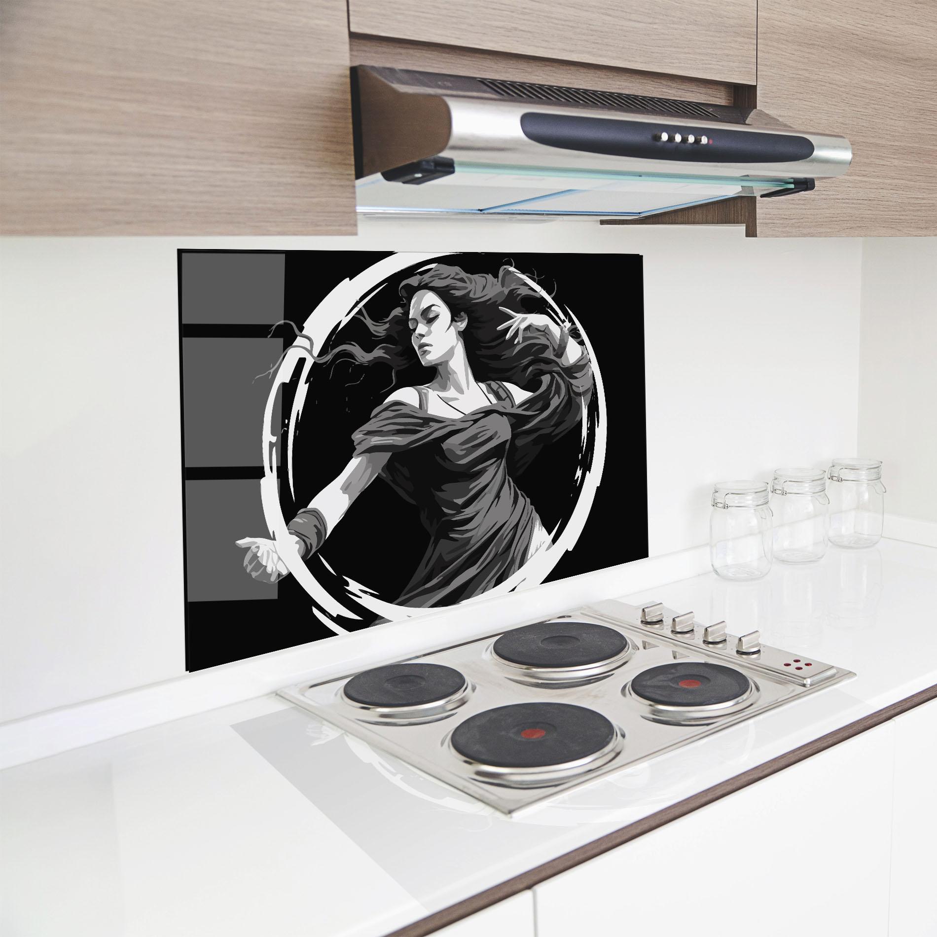 Стъклен панел за кухня Circle Grey Lady mockup 8