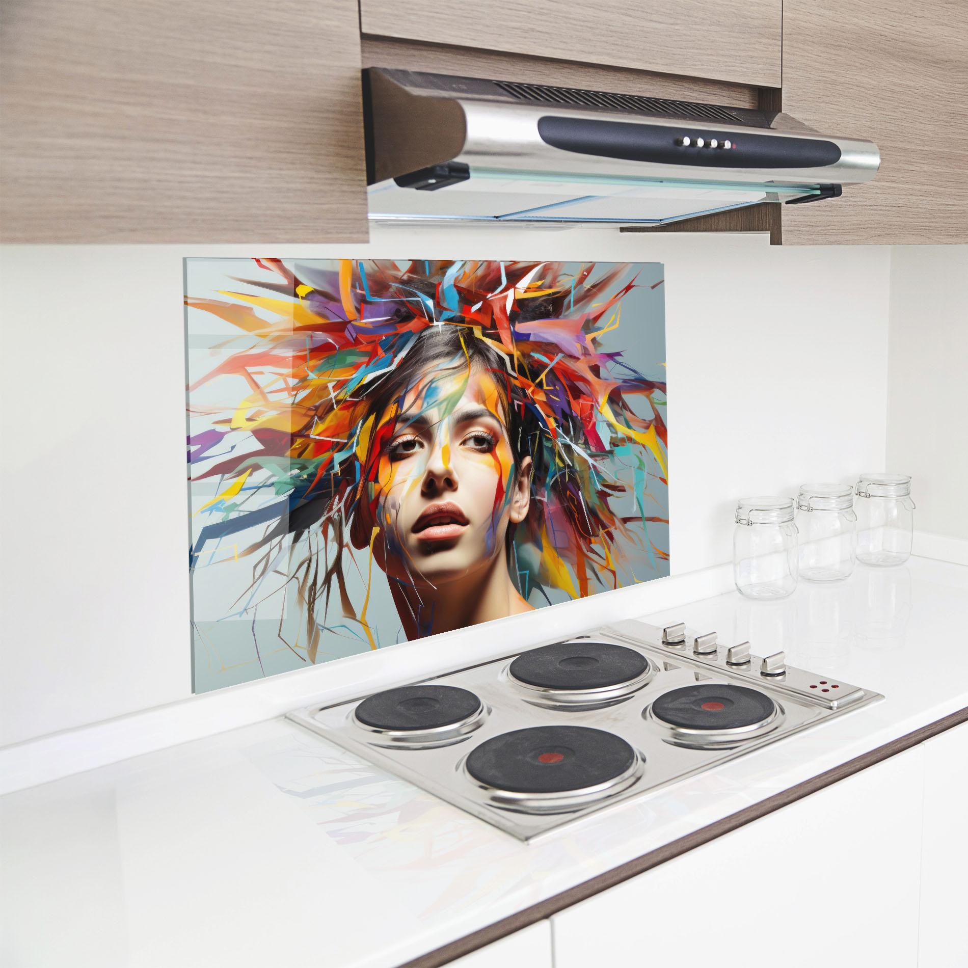 Стъклен панел за кухня Colorful Paint Hair mockup 8
