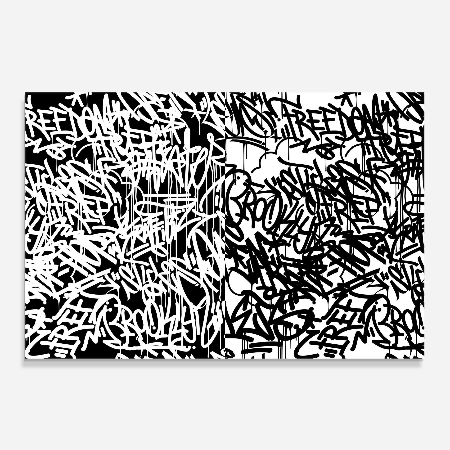 Стъклен панел за кухня Black White Graffiti mockup 0