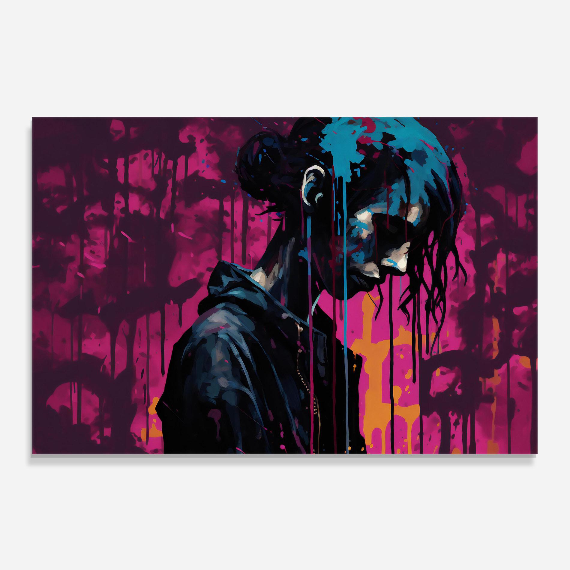 Стъклен панел за кухня Blue Pink Paint Falling mockup 0