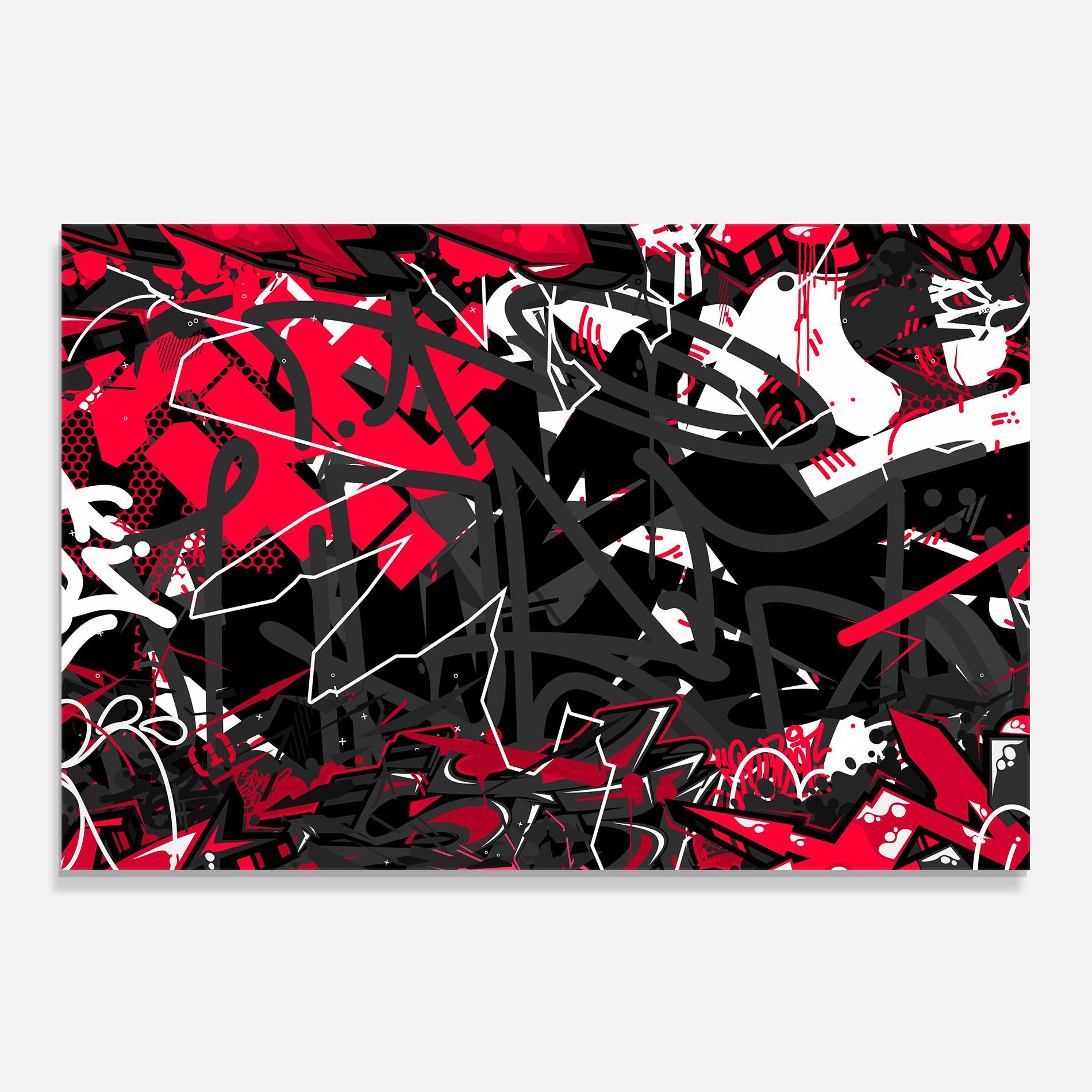 Стъклен панел за кухня Grey Red Graffiti mockup 0