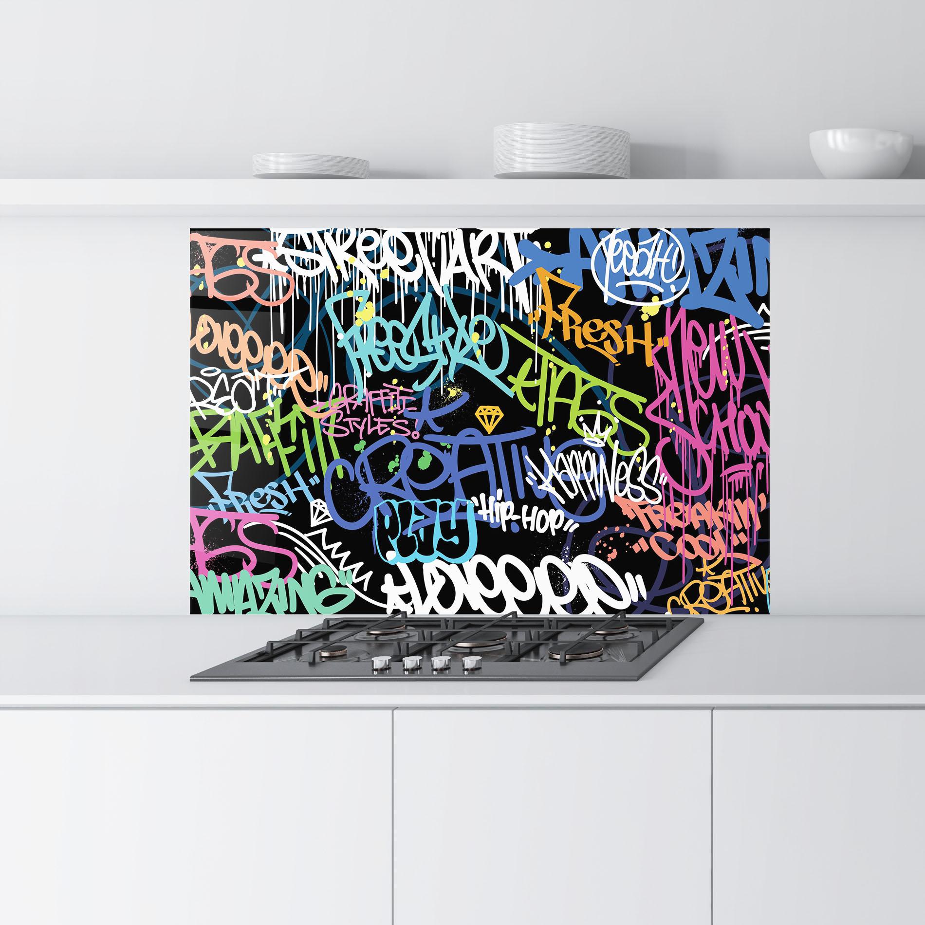 Стъклен панел за кухня Colorful Tags mockup 9