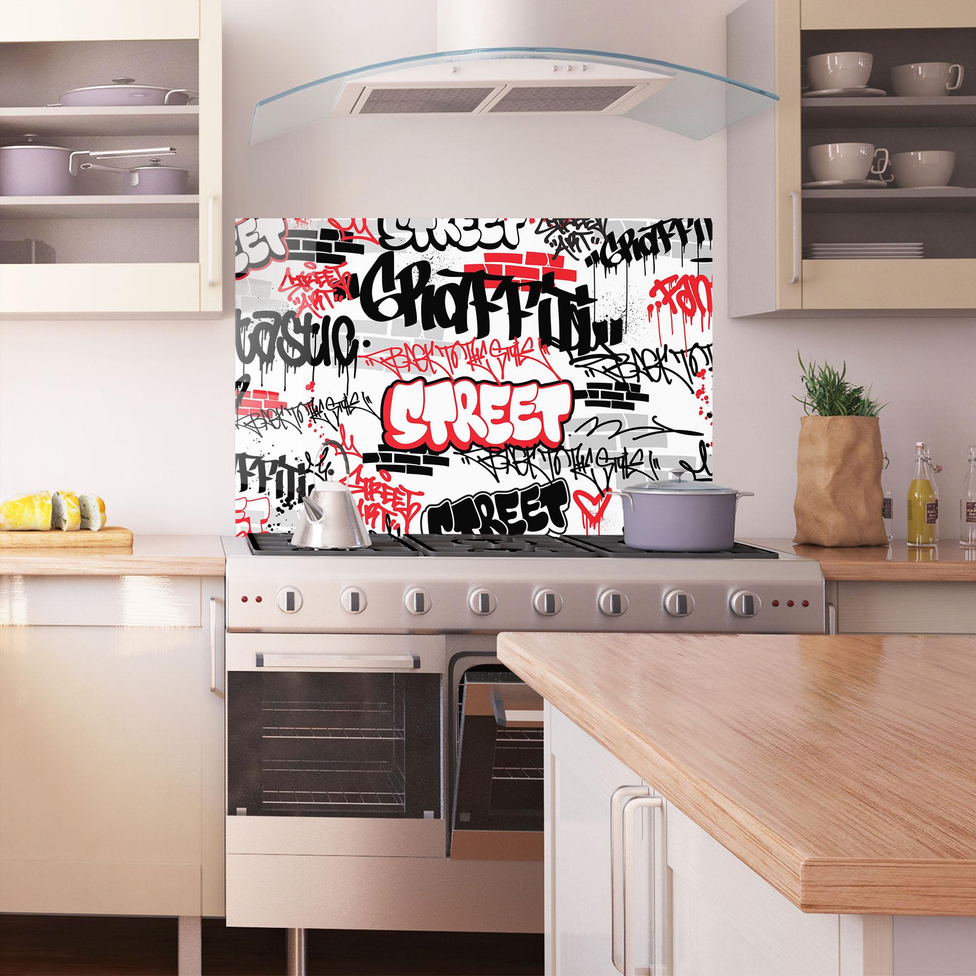 Стъклен панел за кухня Black Red Tags mockup 1