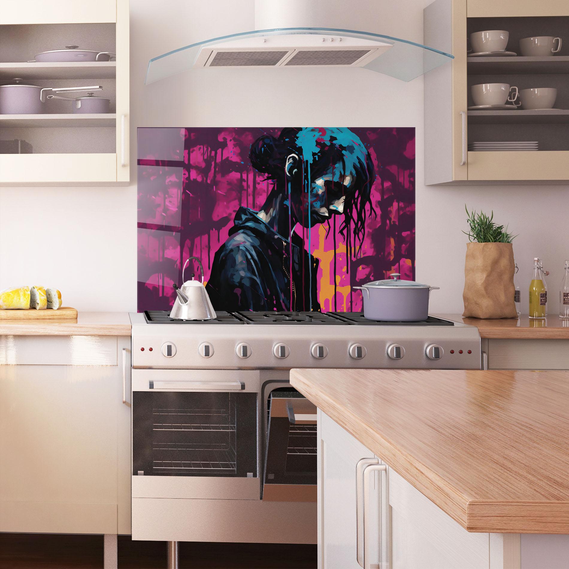 Стъклен панел за кухня Blue Pink Paint Falling mockup 1