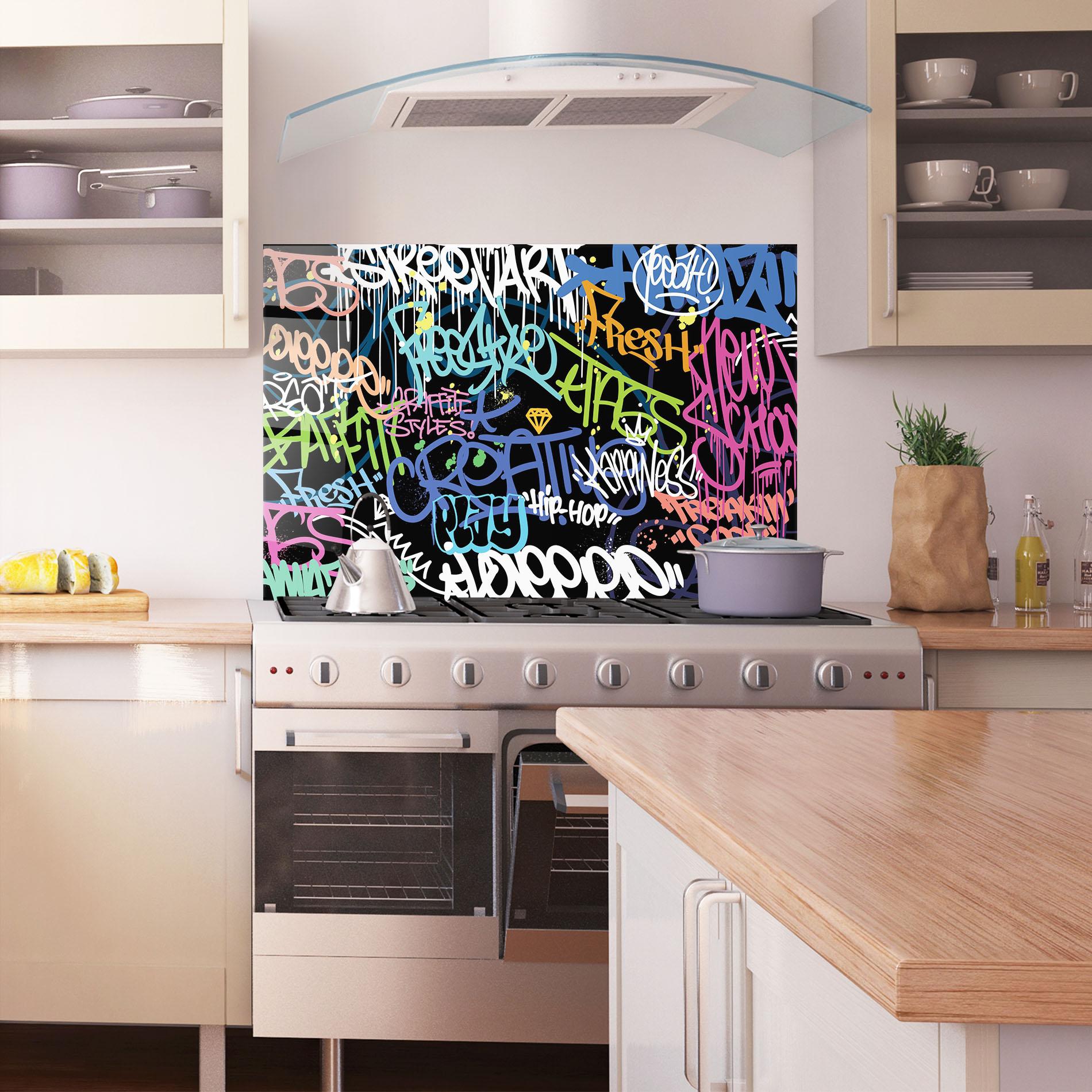 Стъклен панел за кухня Colorful Tags mockup 1