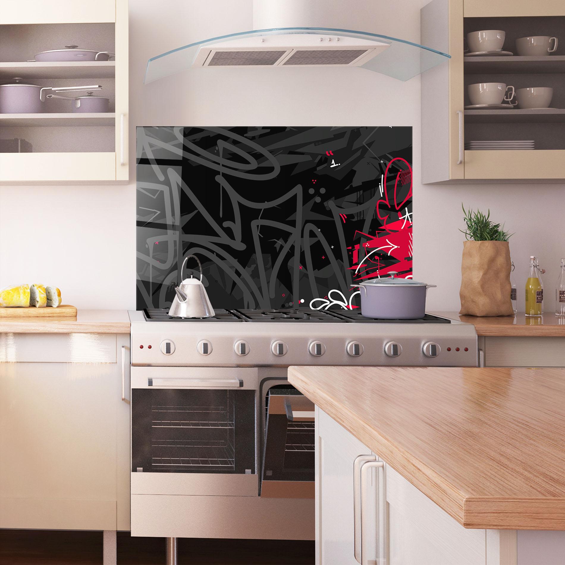 Стъклен панел за кухня Grey Pink Graffiti mockup 1
